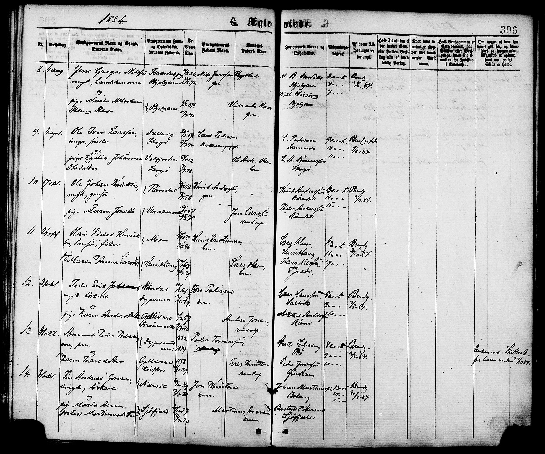 Ministerialprotokoller, klokkerbøker og fødselsregistre - Nordland, AV/SAT-A-1459/863/L0897: Parish register (official) no. 863A09, 1872-1886, p. 306