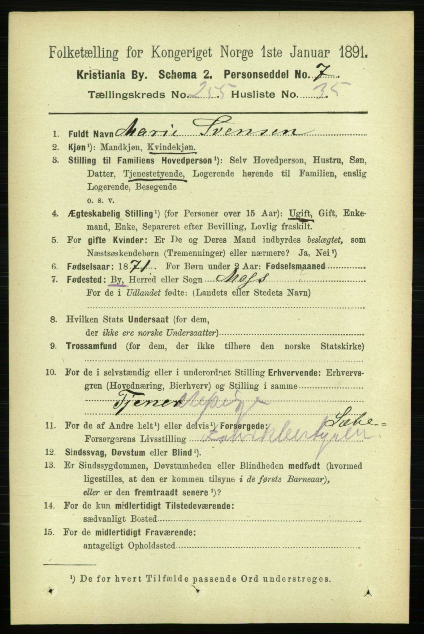 RA, 1891 census for 0301 Kristiania, 1891, p. 155424