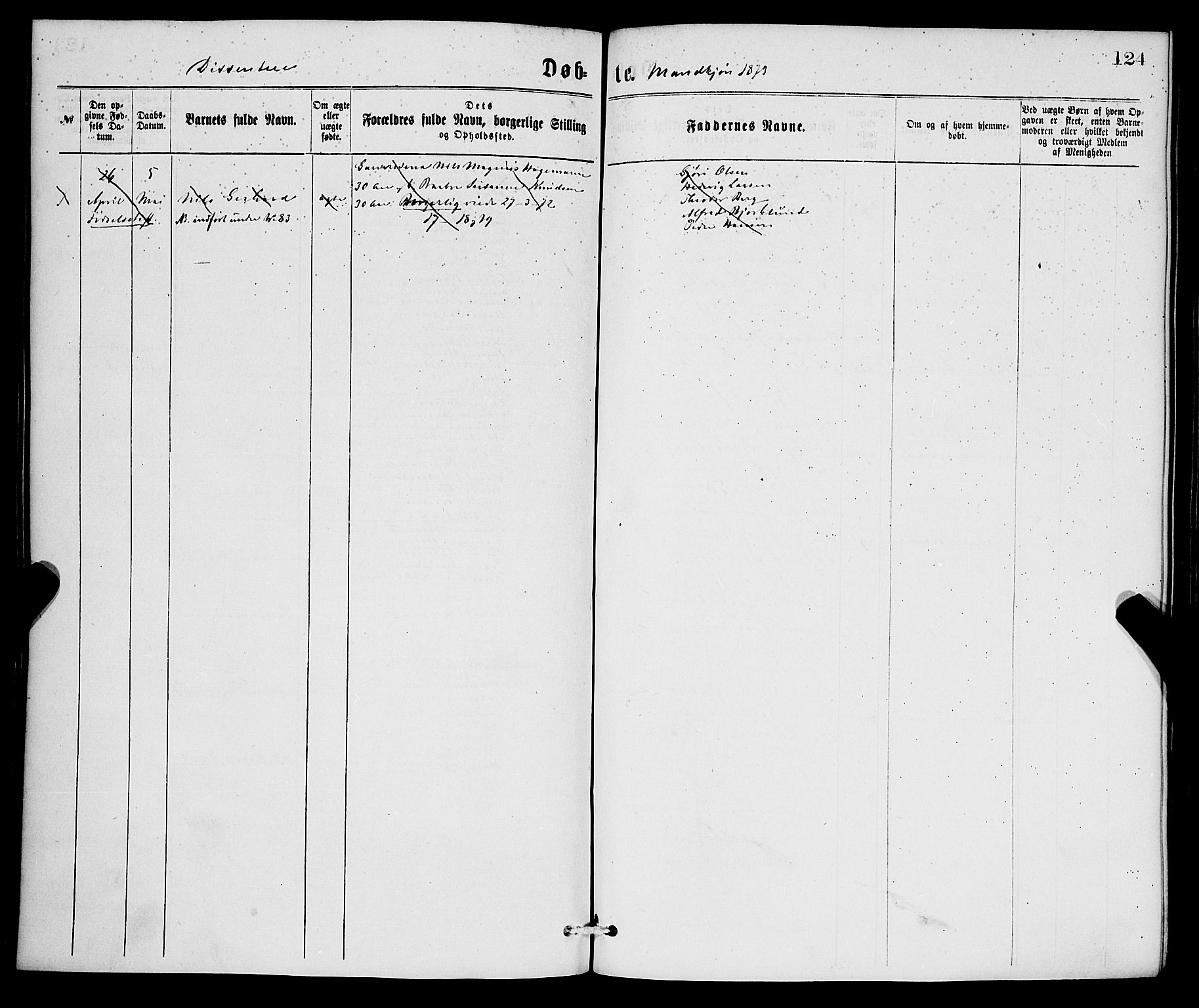 Korskirken sokneprestembete, AV/SAB-A-76101/H/Hab: Parish register (copy) no. B 6, 1869-1874, p. 124