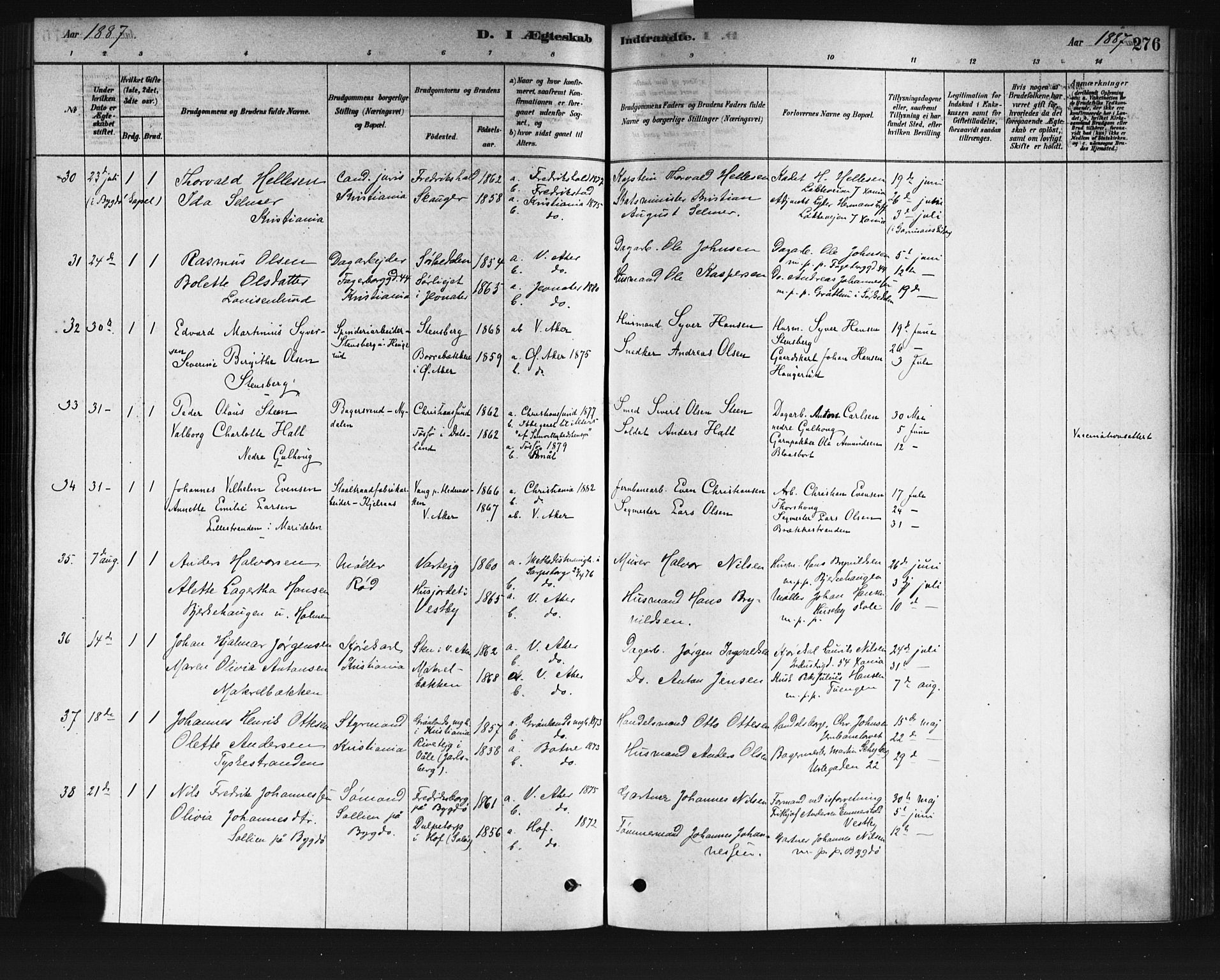 Vestre Aker prestekontor Kirkebøker, SAO/A-10025/F/Fa/L0008: Parish register (official) no. 8, 1878-1903, p. 276