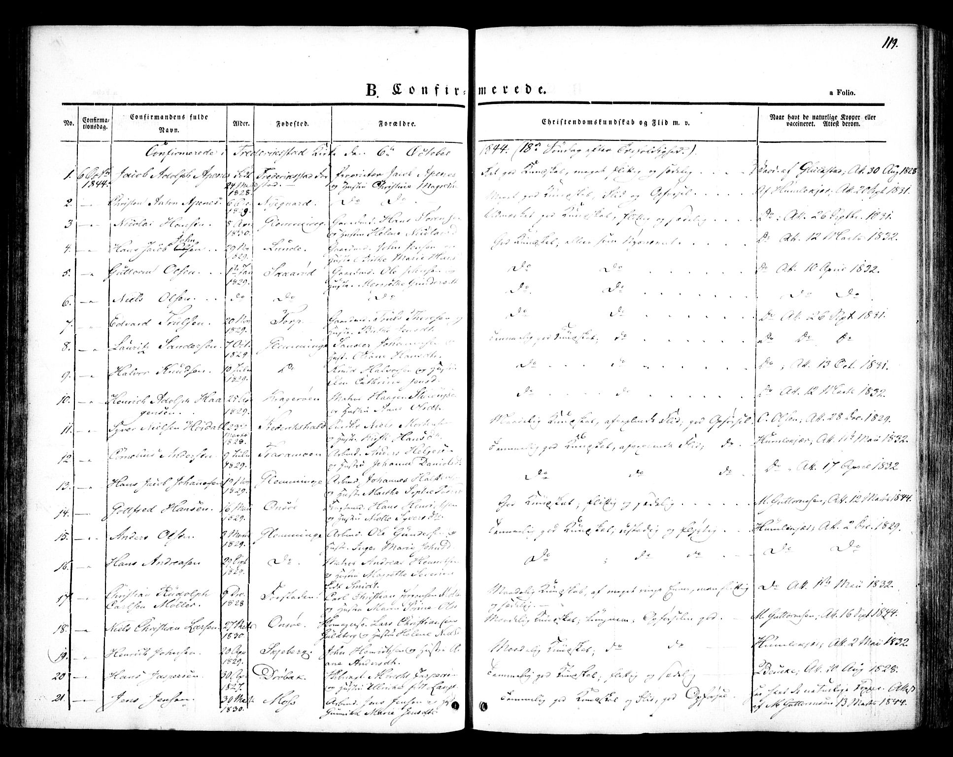 Glemmen prestekontor Kirkebøker, AV/SAO-A-10908/F/Fa/L0005: Parish register (official) no. 5, 1838-1852, p. 119