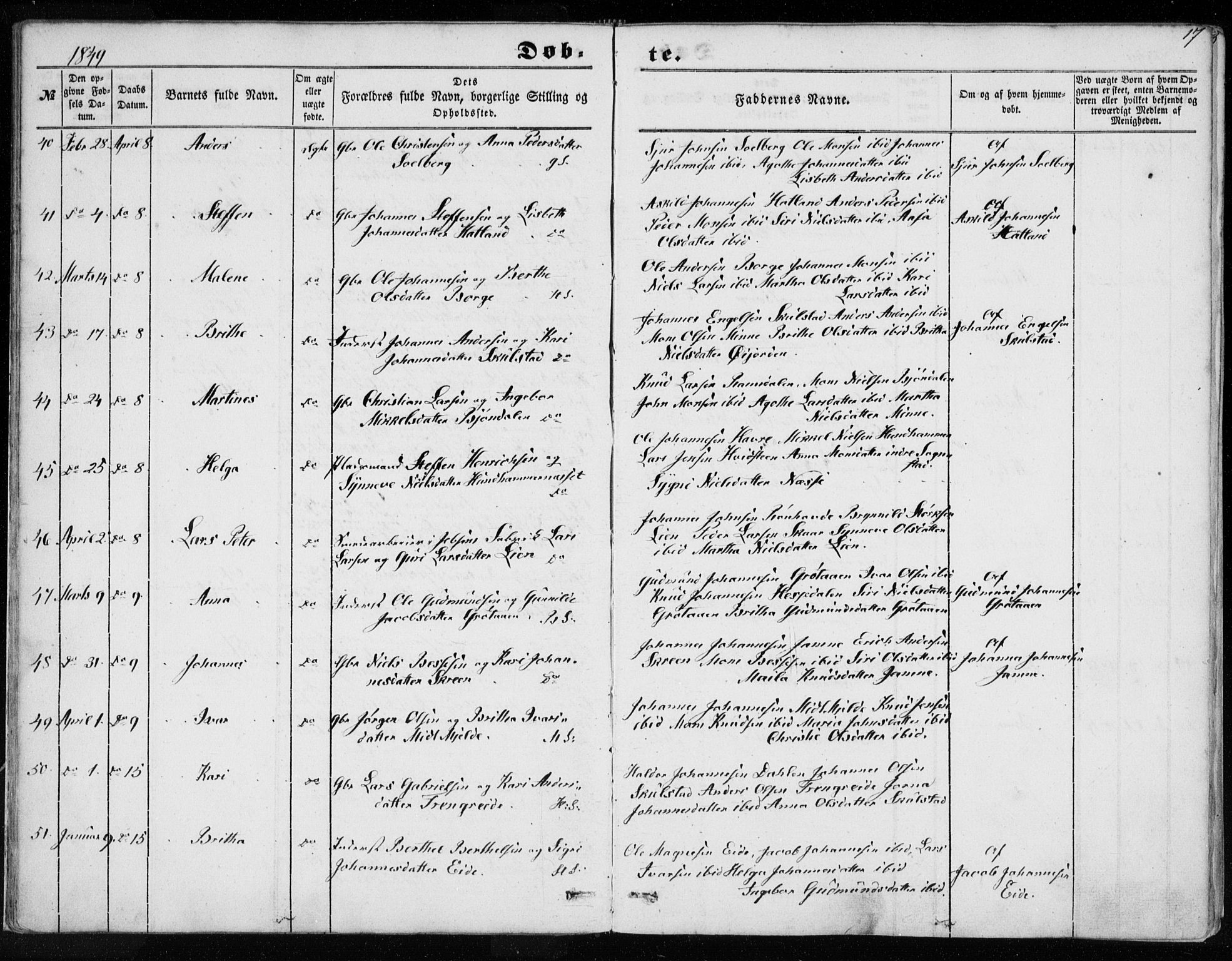 Haus sokneprestembete, SAB/A-75601/H/Haa: Parish register (official) no. A 16 I, 1848-1857, p. 17