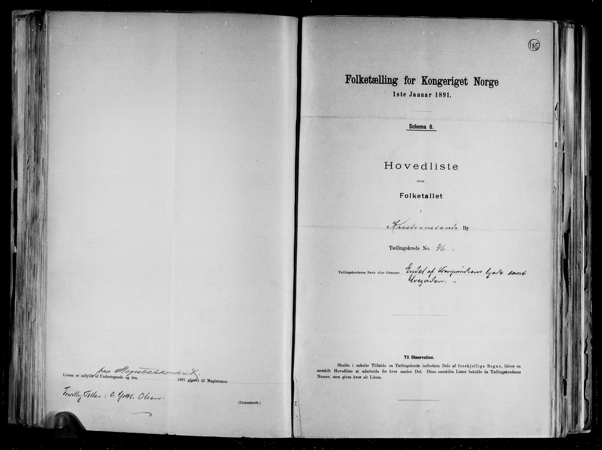 RA, 1891 census for 1001 Kristiansand, 1891, p. 97