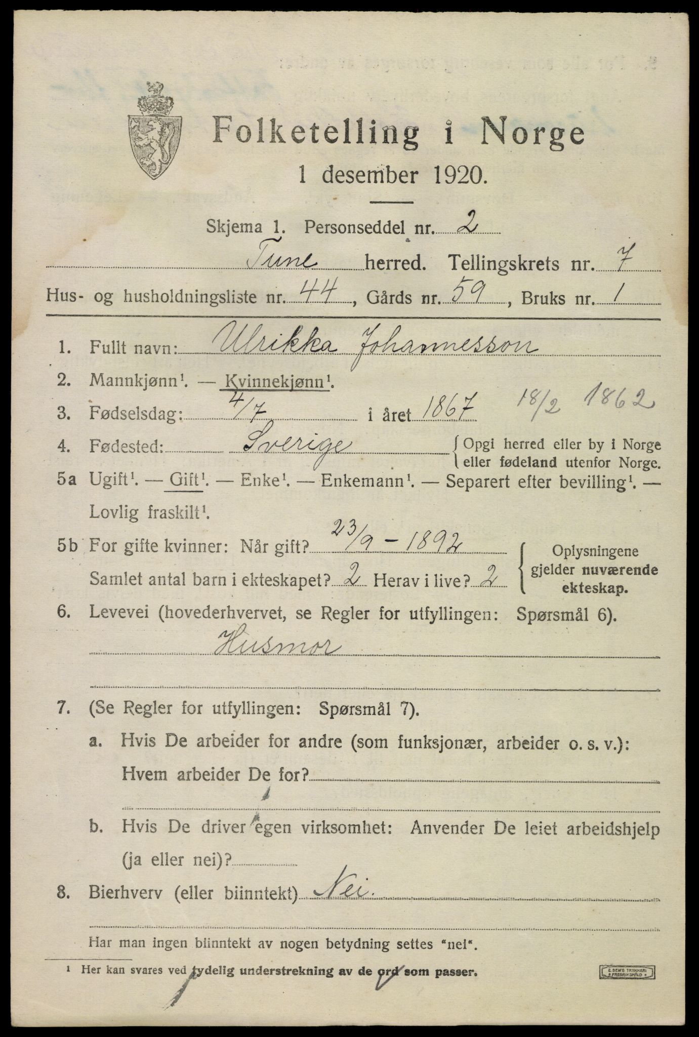 SAO, 1920 census for Tune, 1920, p. 6678