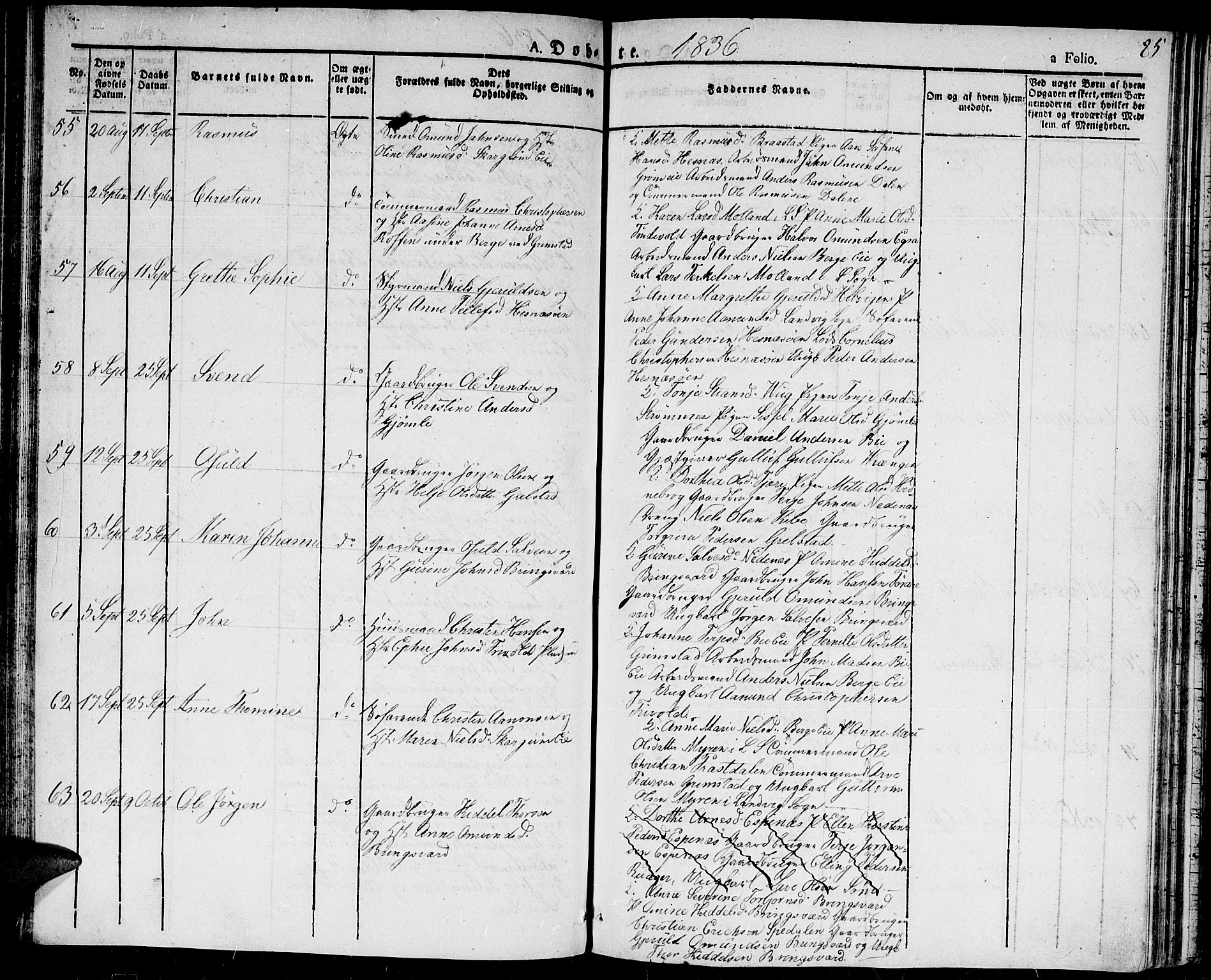 Fjære sokneprestkontor, AV/SAK-1111-0011/F/Fa/L0002: Parish register (official) no. A 2, 1827-1839, p. 85