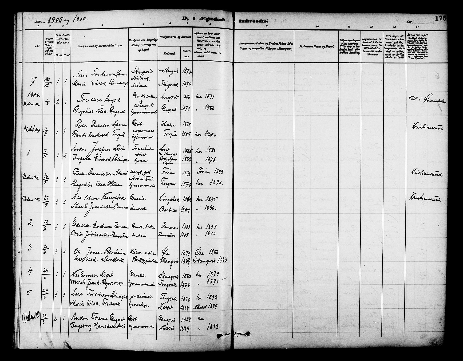 Ministerialprotokoller, klokkerbøker og fødselsregistre - Møre og Romsdal, AV/SAT-A-1454/586/L0992: Parish register (copy) no. 586C03, 1892-1909, p. 175