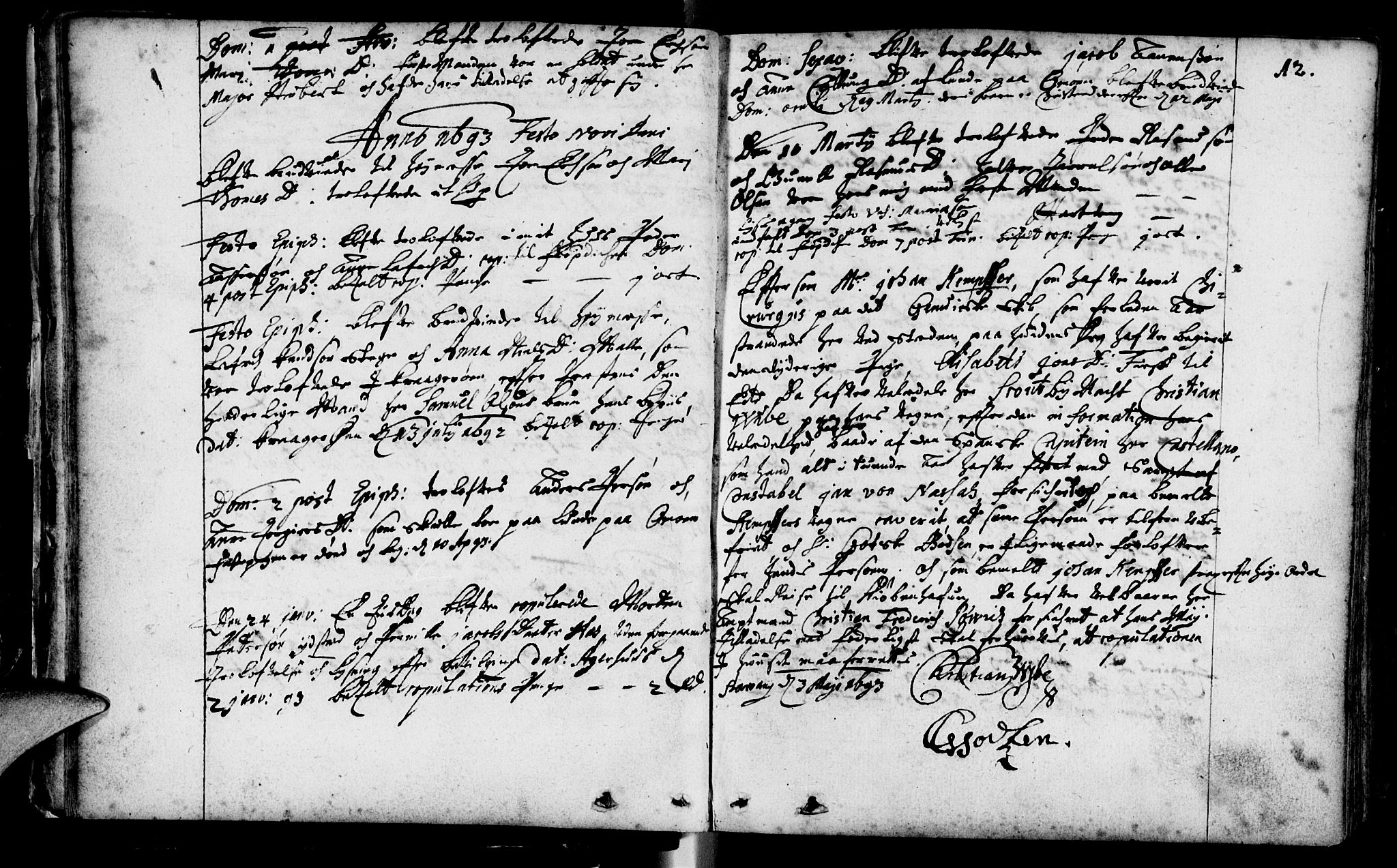 Domkirken sokneprestkontor, SAST/A-101812/001/30/30BA/L0001: Parish register (official) no. A 1 /1, 1688-1727, p. 12