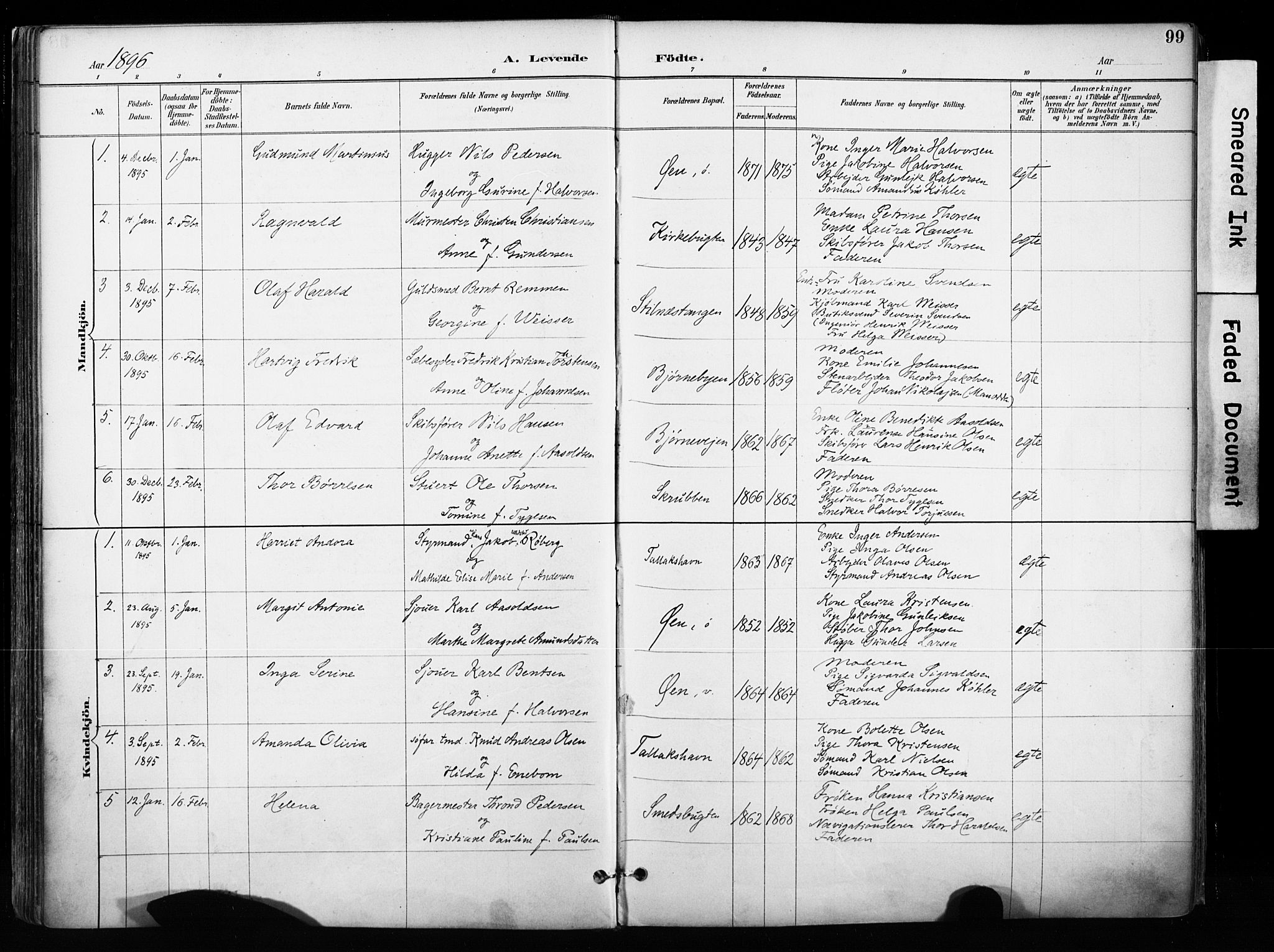 Kragerø kirkebøker, SAKO/A-278/F/Fa/L0013: Parish register (official) no. 13, 1887-1915, p. 99