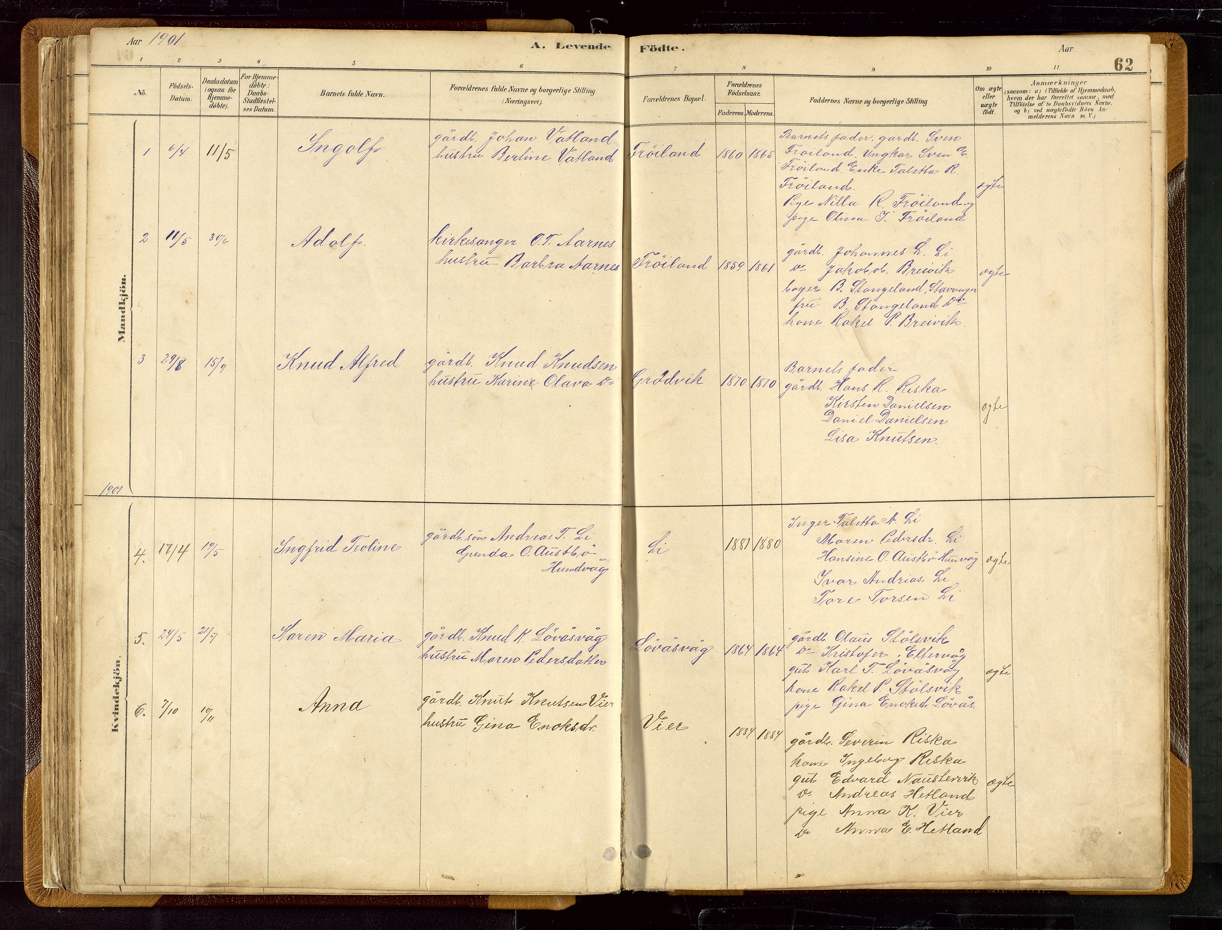 Hetland sokneprestkontor, SAST/A-101826/30/30BB/L0007: Parish register (copy) no. B 7, 1878-1910, p. 62