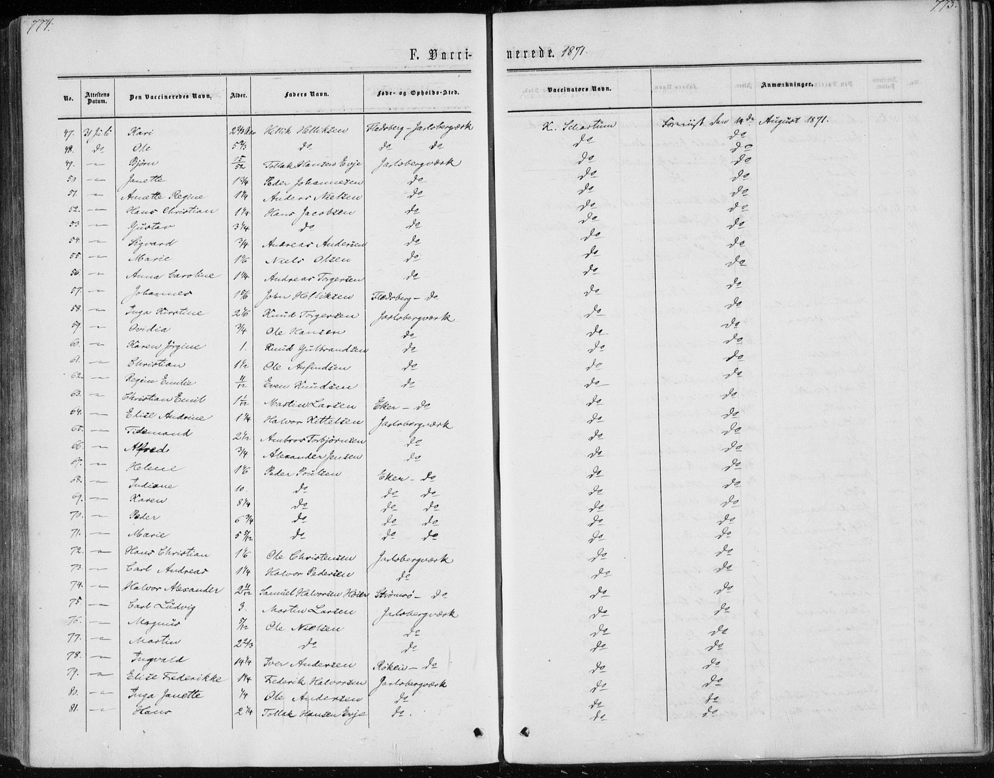 Skoger kirkebøker, AV/SAKO-A-59/F/Fa/L0004: Parish register (official) no. I 4, 1862-1872, p. 774-775