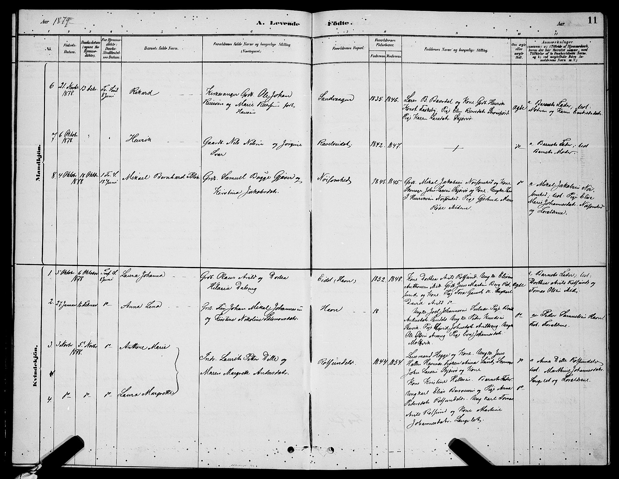 Skjervøy sokneprestkontor, AV/SATØ-S-1300/H/Ha/Hab/L0006klokker: Parish register (copy) no. 6, 1878-1888, p. 11