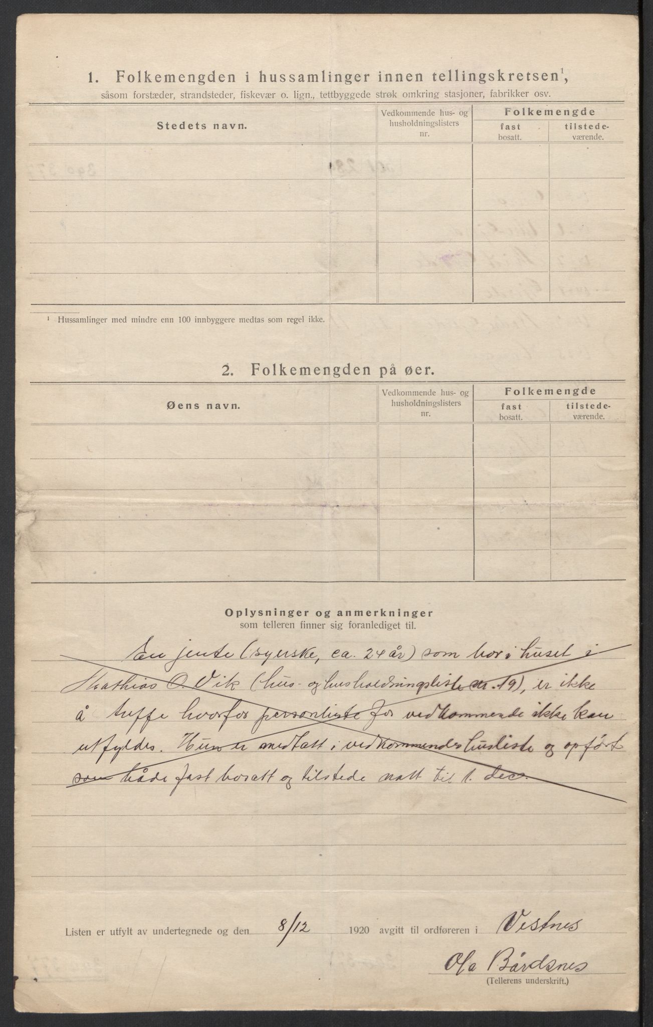 SAT, 1920 census for Vestnes, 1920, p. 24