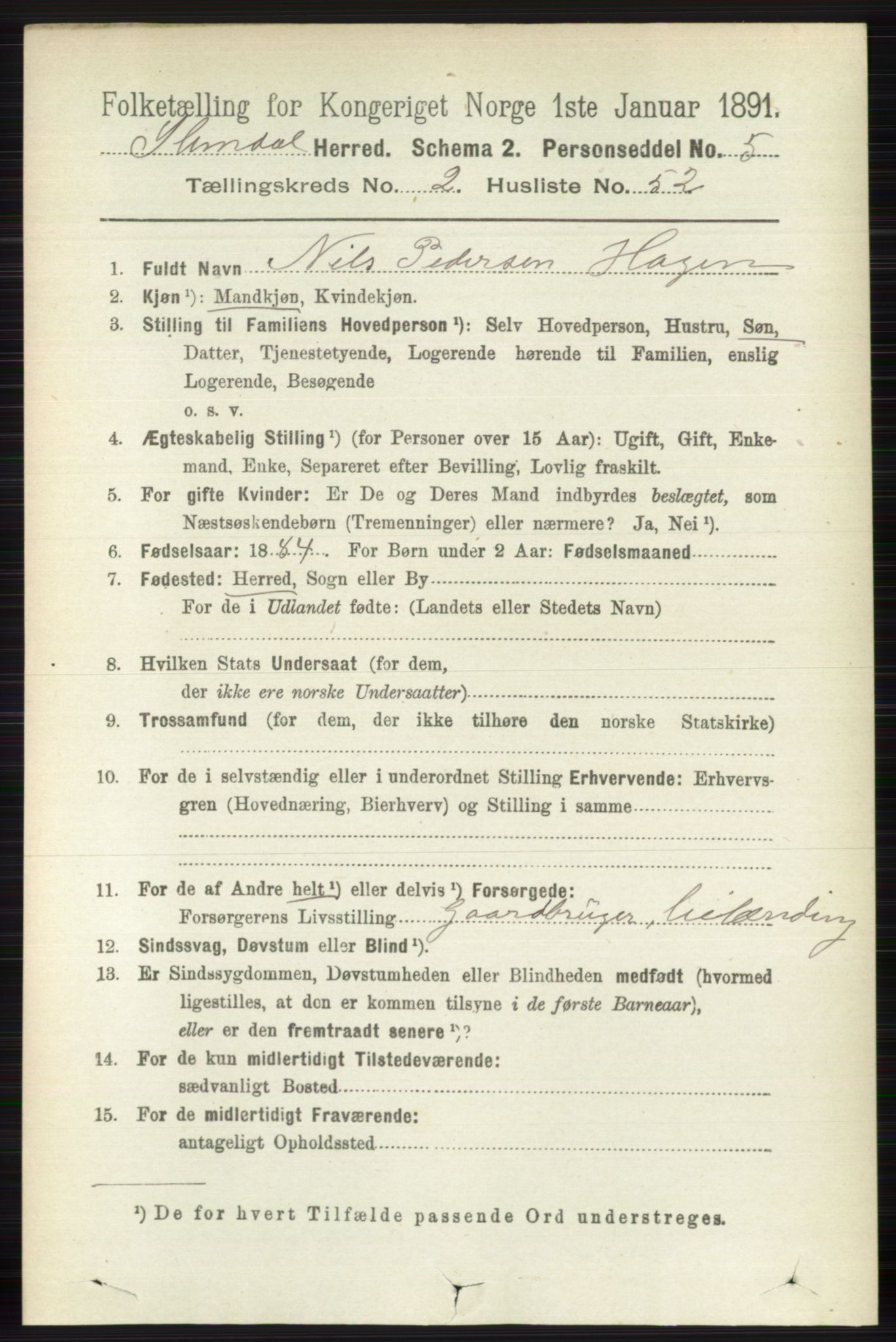 RA, 1891 census for 0811 Slemdal, 1891, p. 692