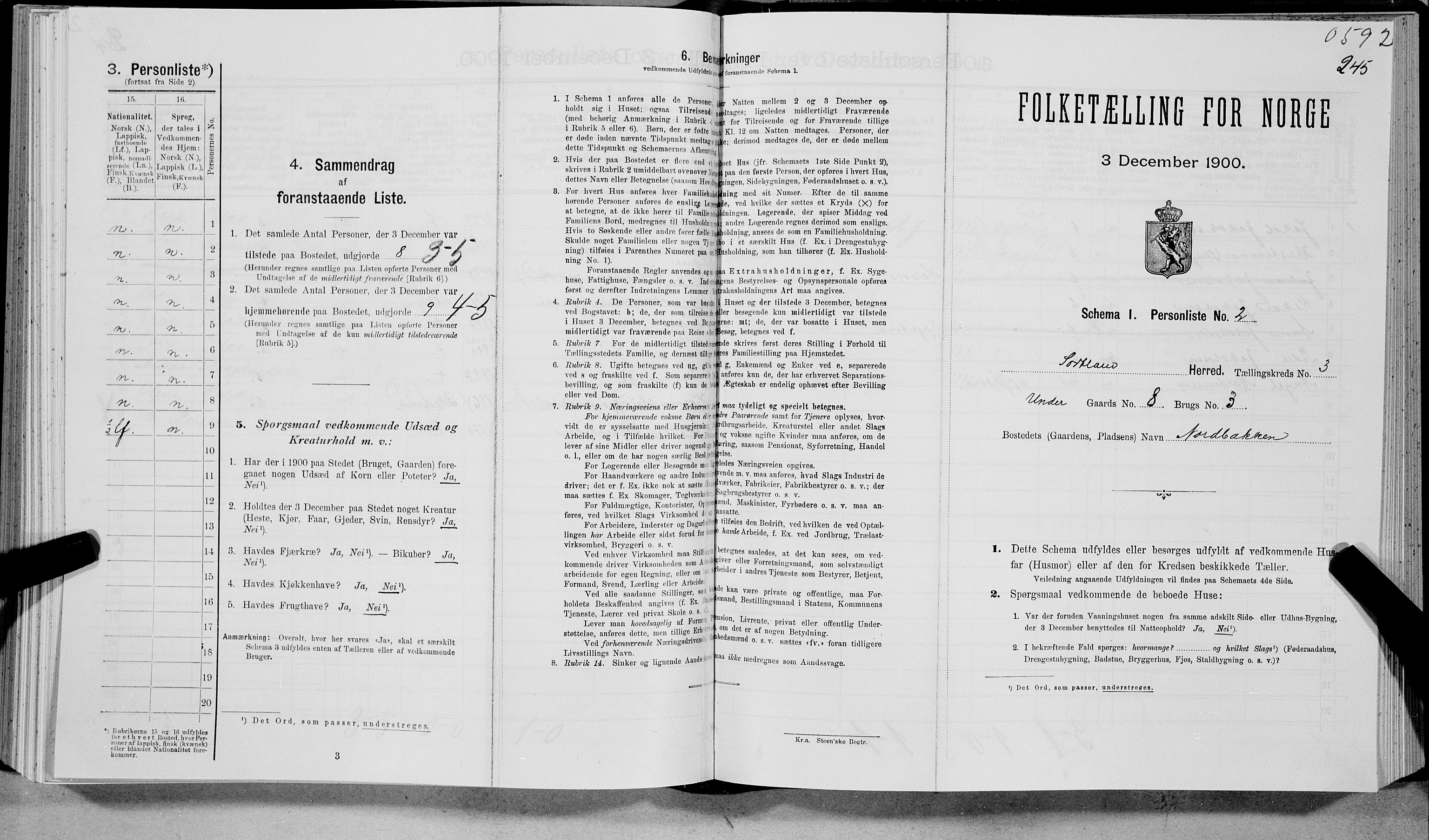 SAT, 1900 census for Sortland, 1900, p. 264