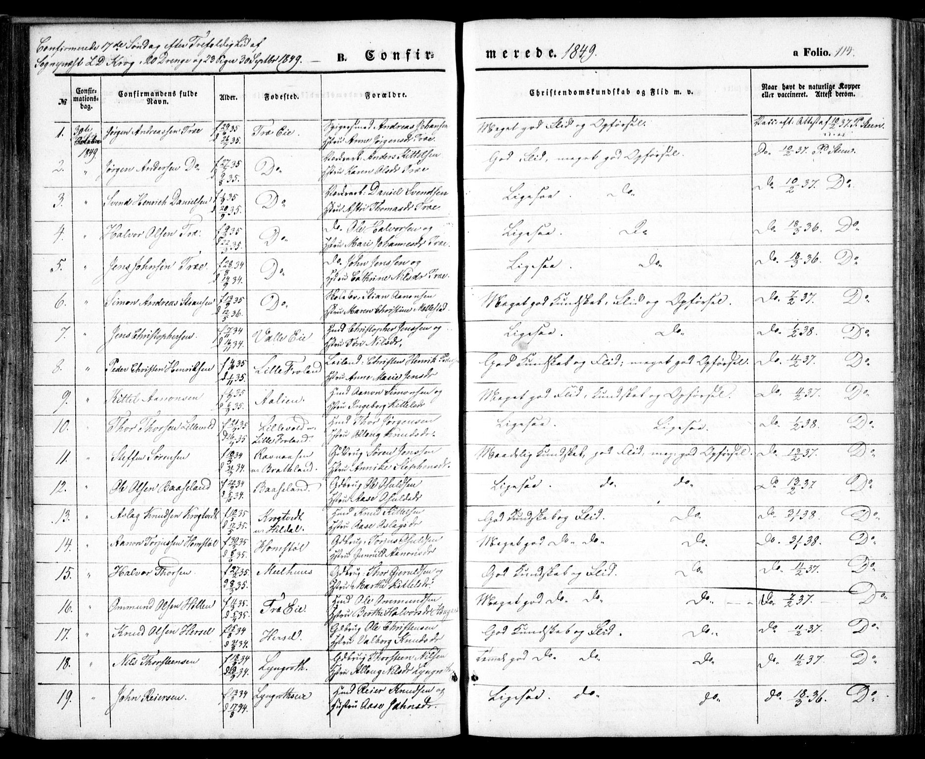 Froland sokneprestkontor, SAK/1111-0013/F/Fa/L0002: Parish register (official) no. A 2, 1845-1863, p. 114