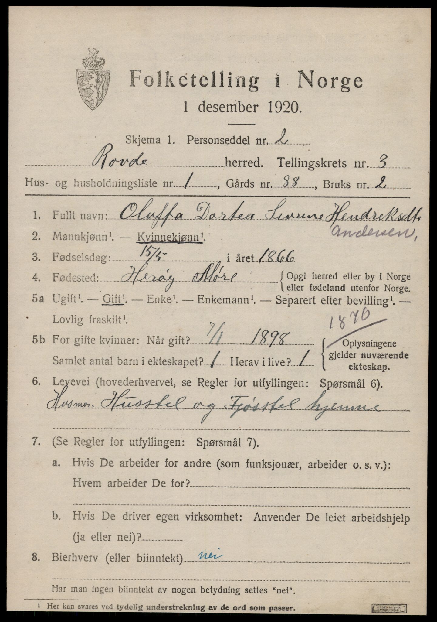 SAT, 1920 census for Rovde, 1920, p. 937