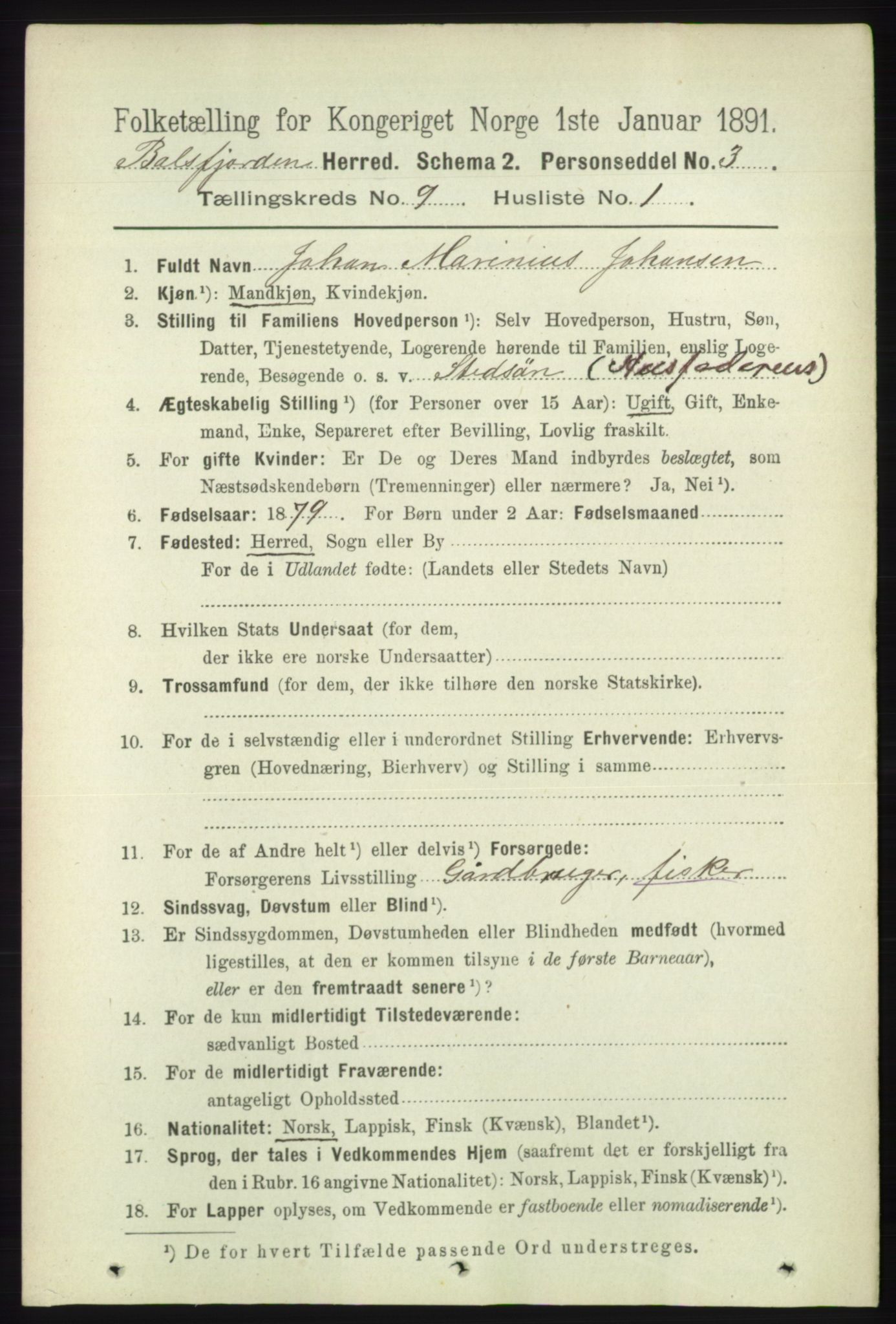 RA, 1891 census for 1933 Balsfjord, 1891, p. 3119