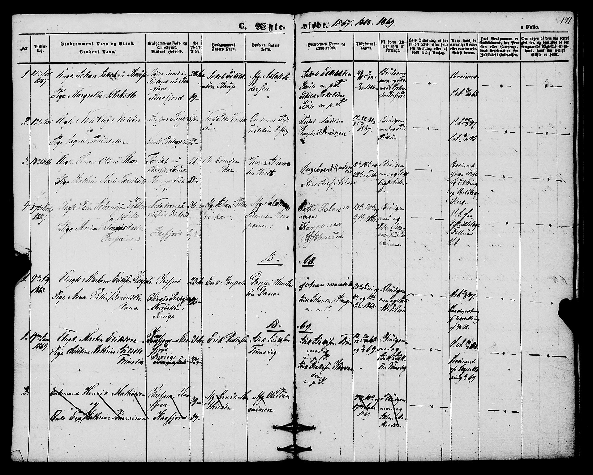 Alta sokneprestkontor, AV/SATØ-S-1338/H/Ha/L0004.kirke: Parish register (official) no. 4, 1858-1880, p. 171