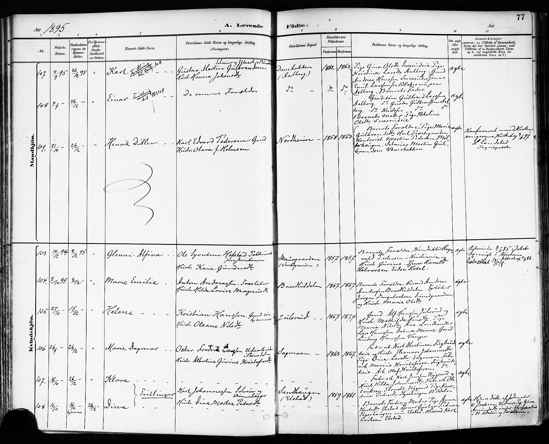 Eidsvoll prestekontor Kirkebøker, SAO/A-10888/F/Fa/L0004: Parish register (official) no. I 4, 1891-1900, p. 77