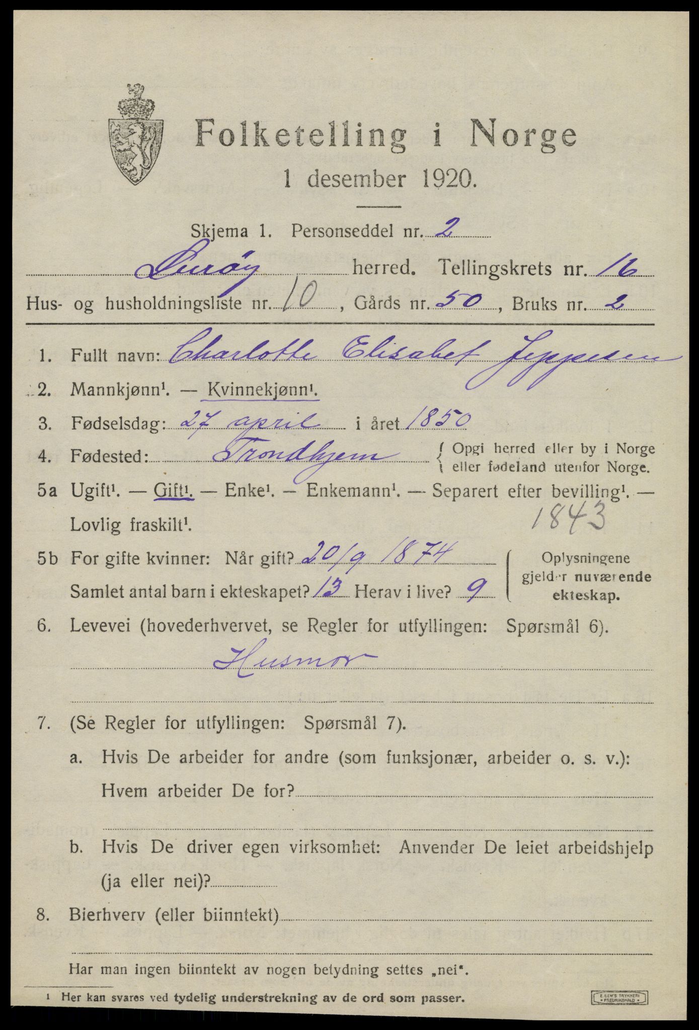 SAT, 1920 census for Lurøy, 1920, p. 5971