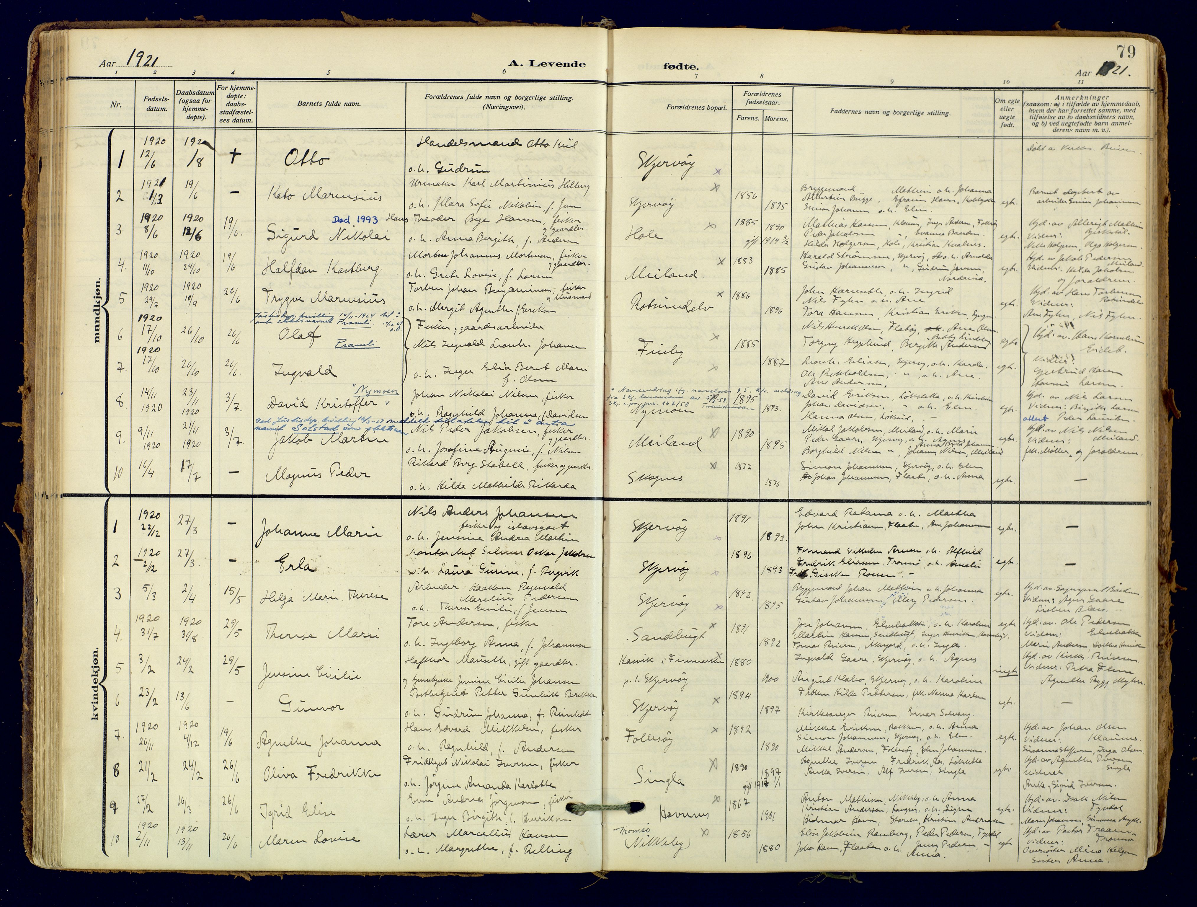 Skjervøy sokneprestkontor, AV/SATØ-S-1300/H/Ha/Haa: Parish register (official) no. 18, 1910-1926, p. 79