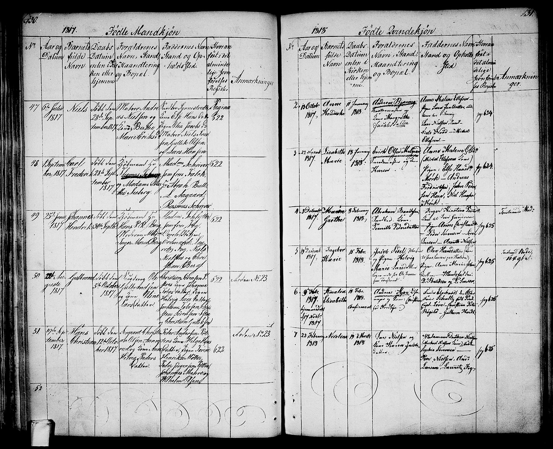 Larvik kirkebøker, AV/SAKO-A-352/G/Ga/L0002: Parish register (copy) no. I 2, 1807-1830, p. 130-131