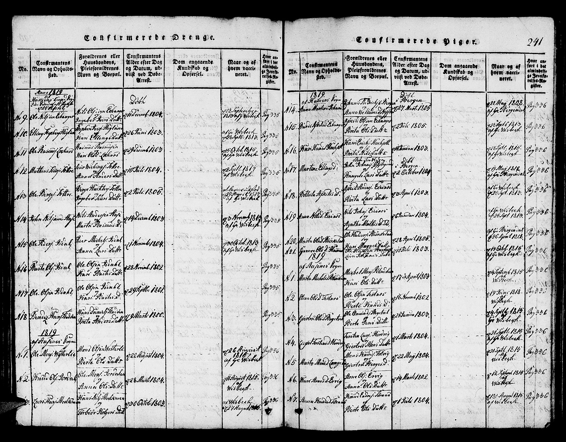 Hamre sokneprestembete, AV/SAB-A-75501/H/Ha/Hab: Parish register (copy) no. A 1, 1816-1826, p. 241