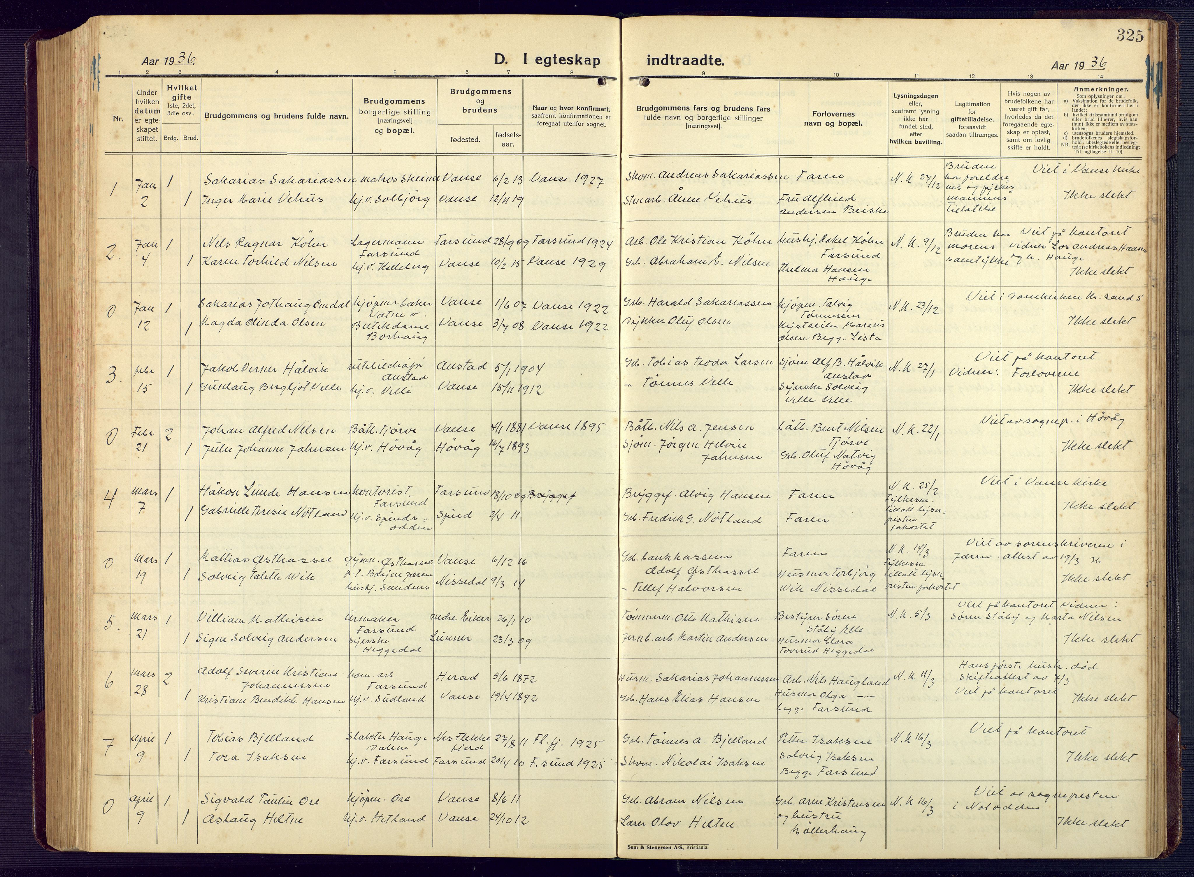 Lista sokneprestkontor, AV/SAK-1111-0027/F/Fb/L0006: Parish register (copy) no. B 6, 1924-1947, p. 325