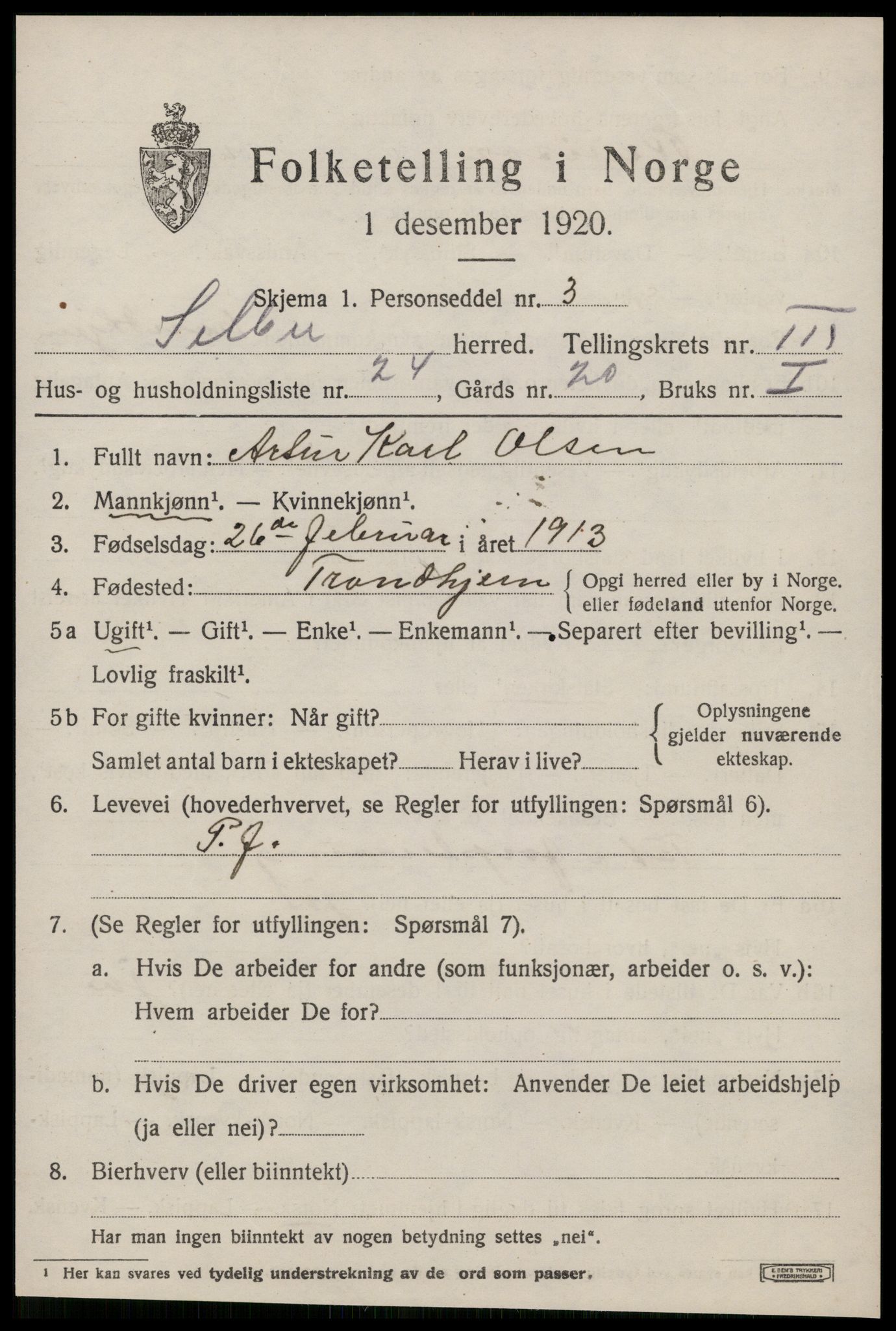 SAT, 1920 census for Selbu, 1920, p. 2756