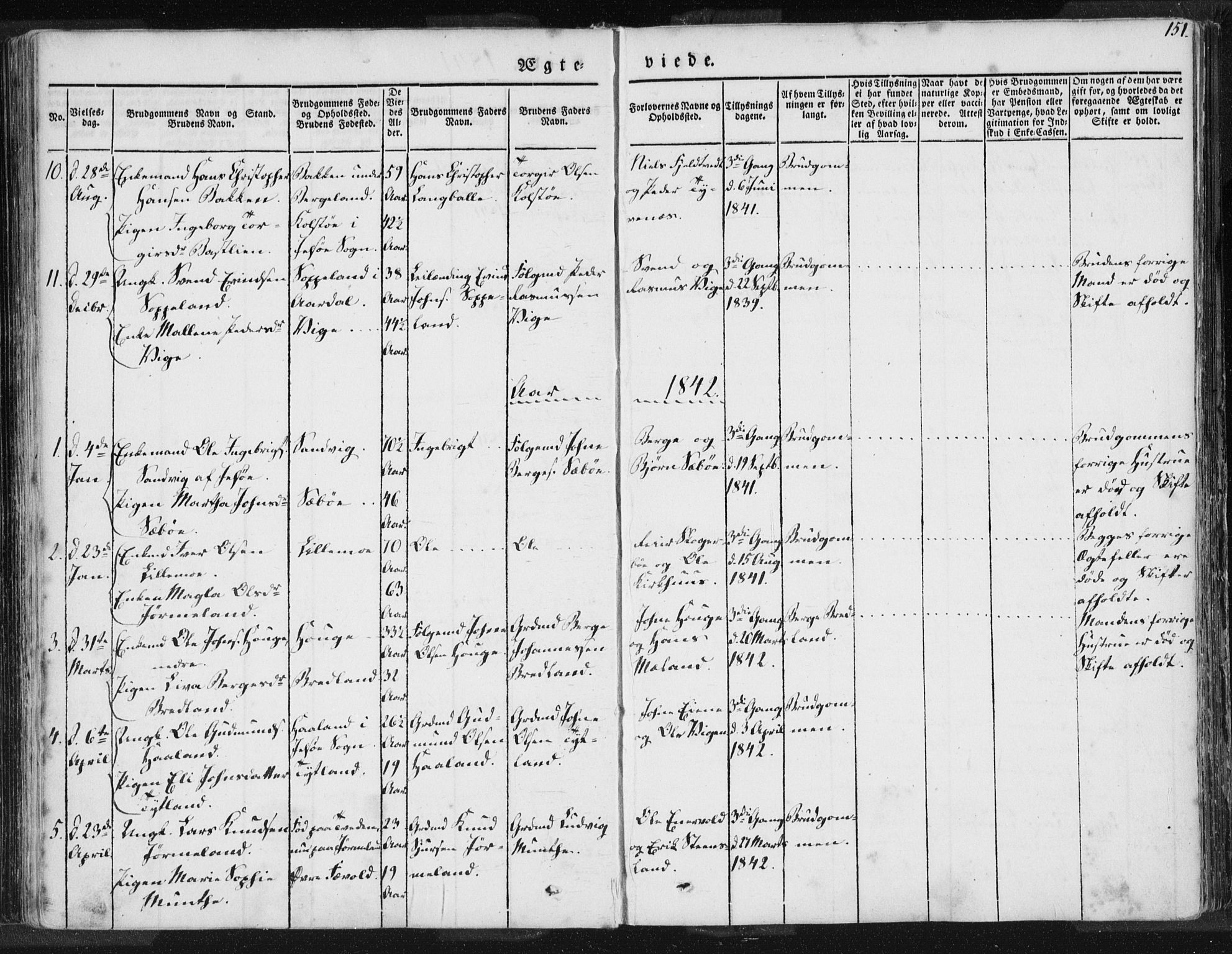 Hjelmeland sokneprestkontor, AV/SAST-A-101843/01/IV/L0006: Parish register (official) no. A 6, 1834-1845, p. 151