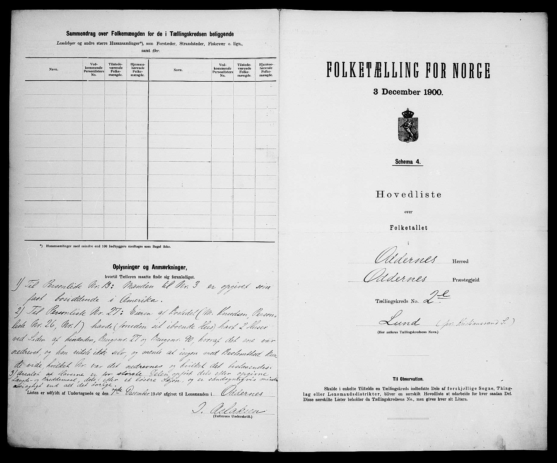 SAK, 1900 census for Oddernes, 1900, p. 35