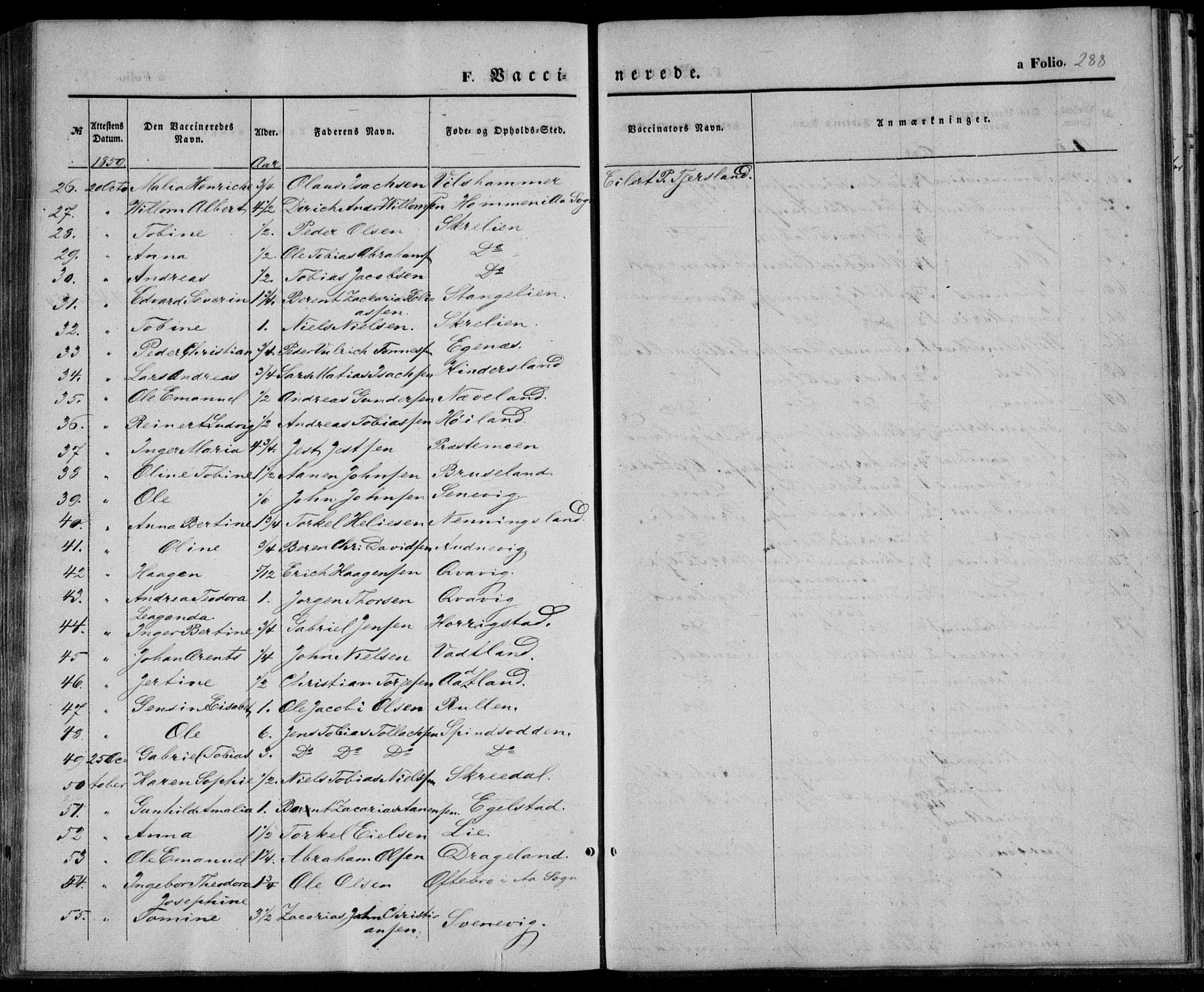 Lyngdal sokneprestkontor, AV/SAK-1111-0029/F/Fa/Fac/L0009: Parish register (official) no. A 9, 1852-1864, p. 288