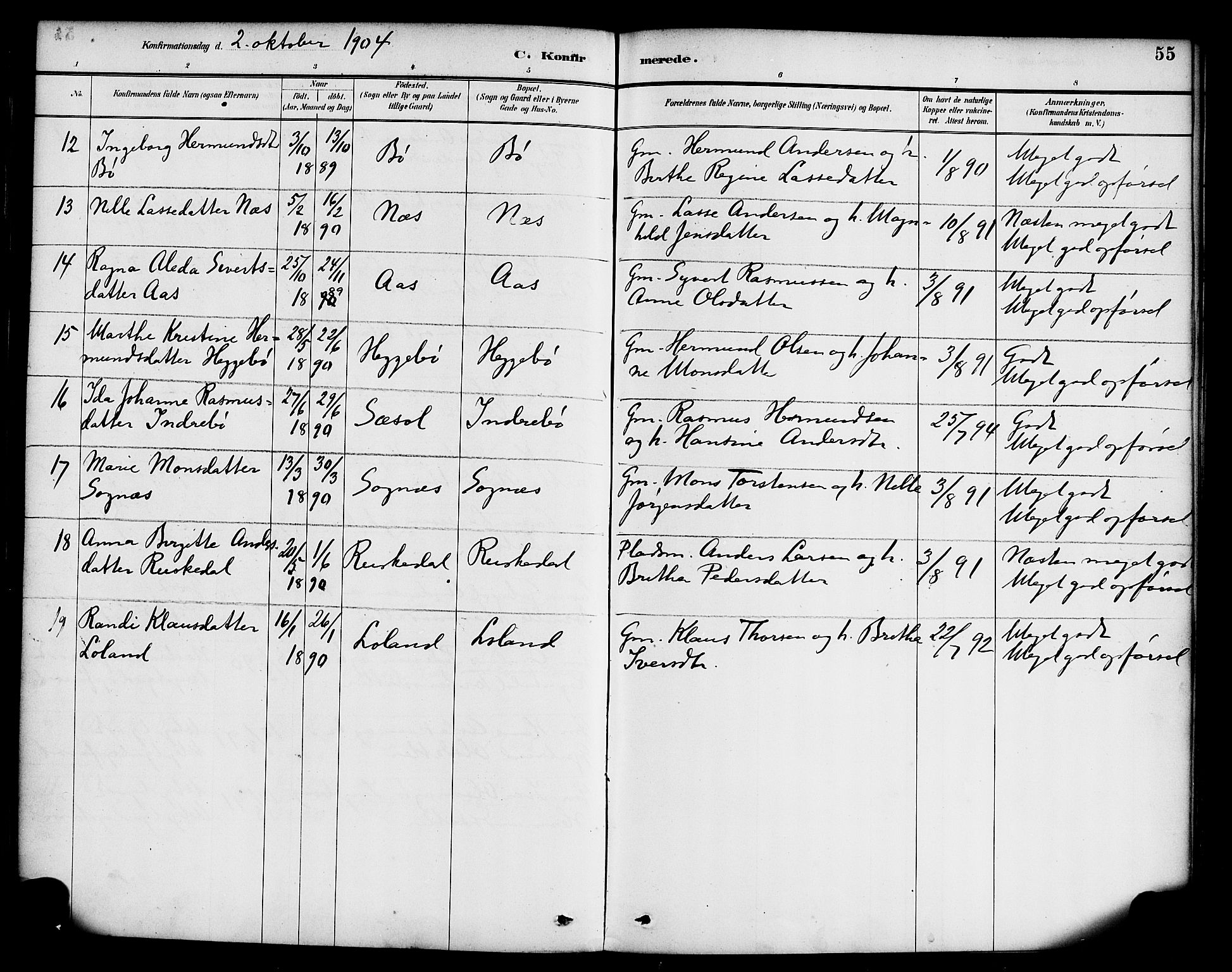 Hyllestad sokneprestembete, SAB/A-80401: Parish register (official) no. C 1, 1886-1904, p. 55