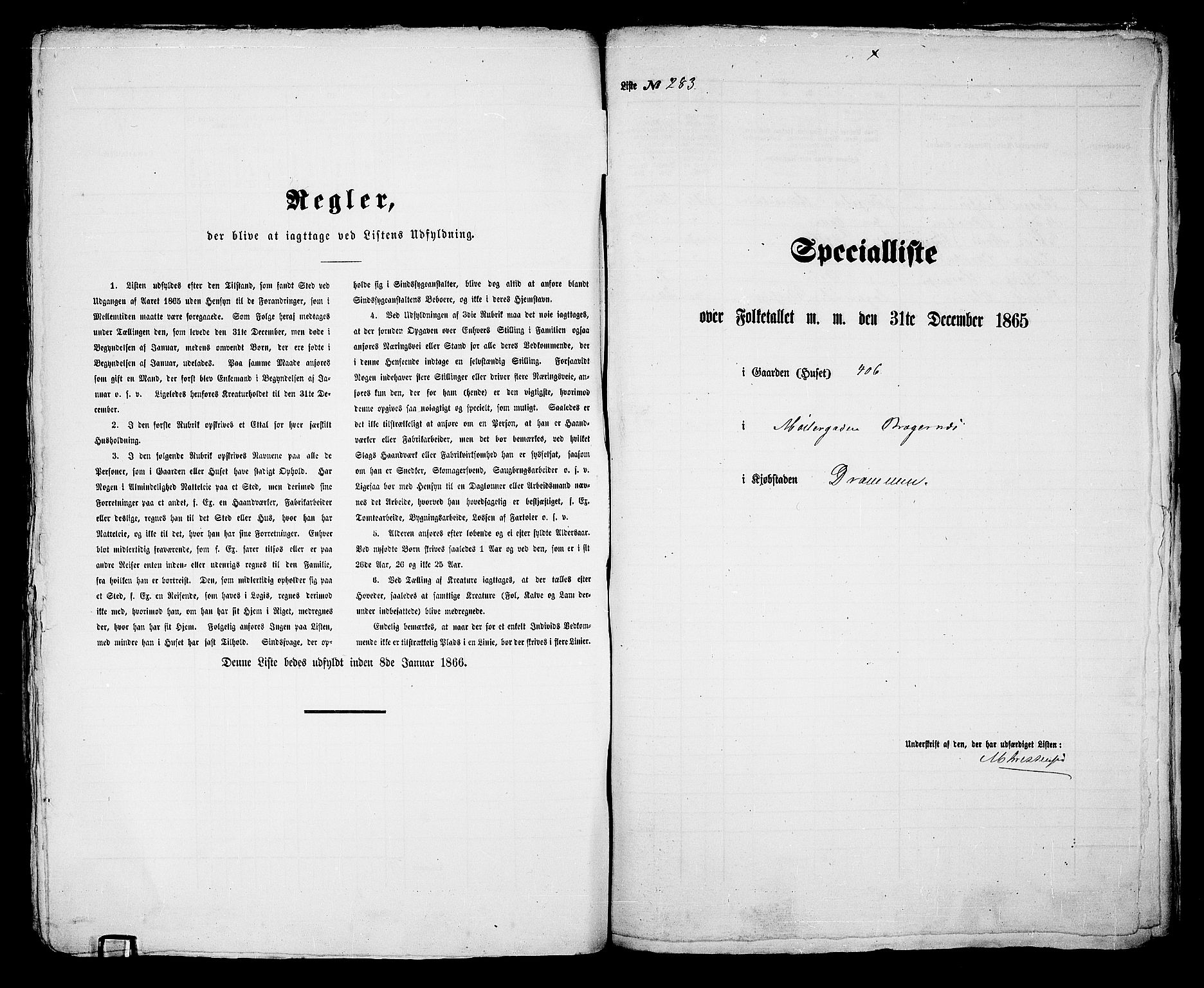 RA, 1865 census for Bragernes in Drammen, 1865, p. 596