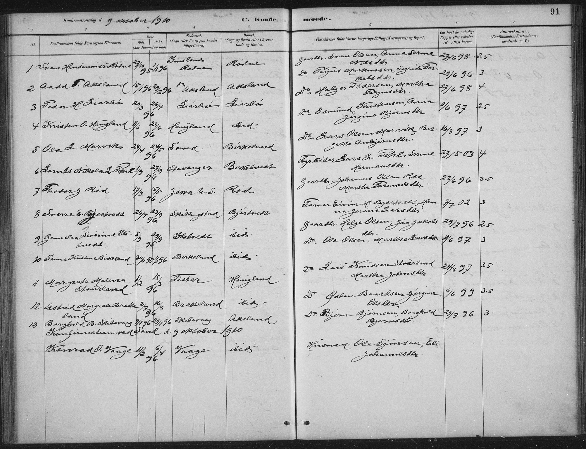 Vikedal sokneprestkontor, AV/SAST-A-101840/01/IV: Parish register (official) no. A 12, 1886-1929, p. 91