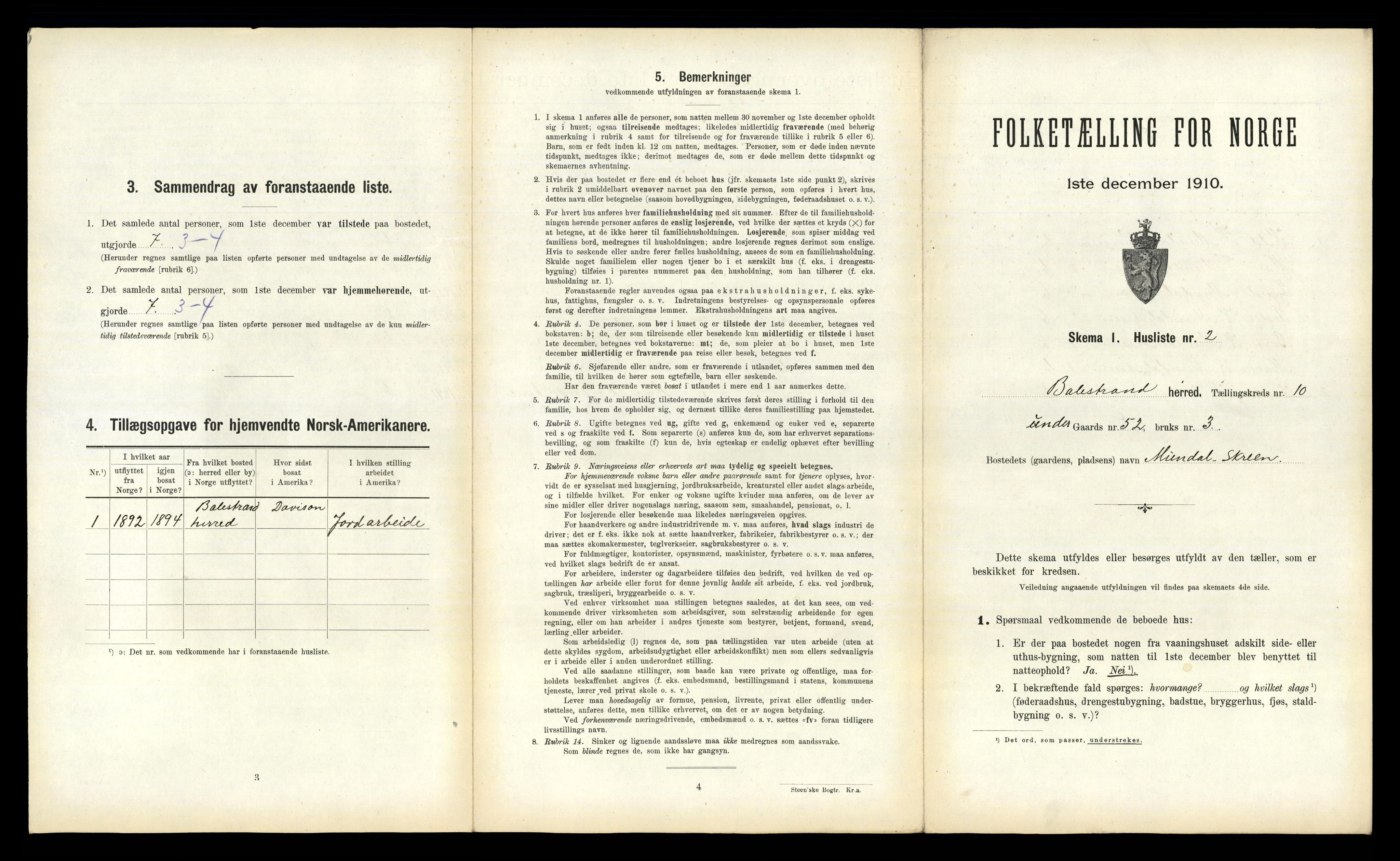 RA, 1910 census for Balestrand, 1910, p. 630