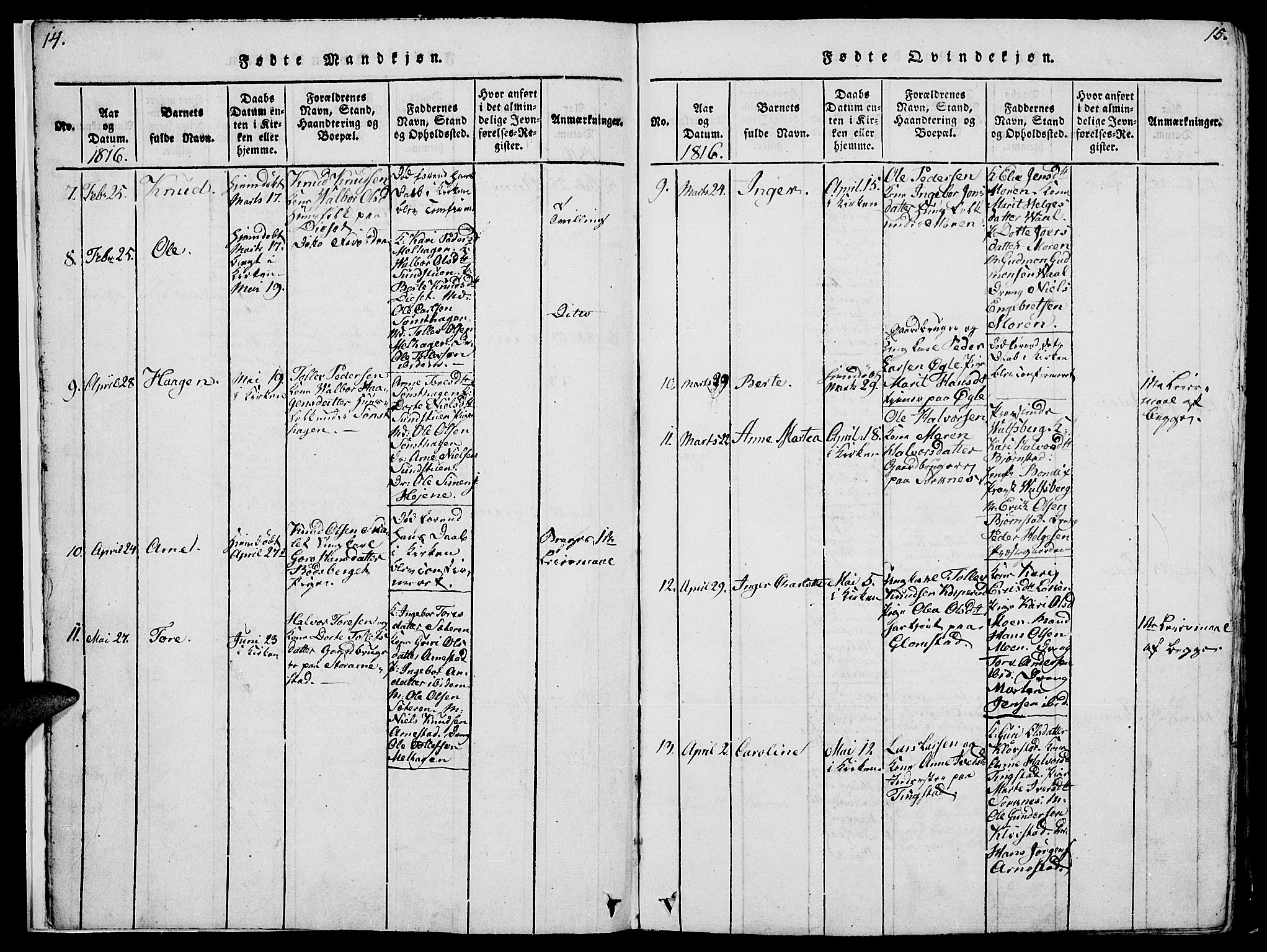 Åmot prestekontor, Hedmark, AV/SAH-PREST-056/H/Ha/Hab/L0001: Parish register (copy) no. 1, 1815-1847, p. 14-15