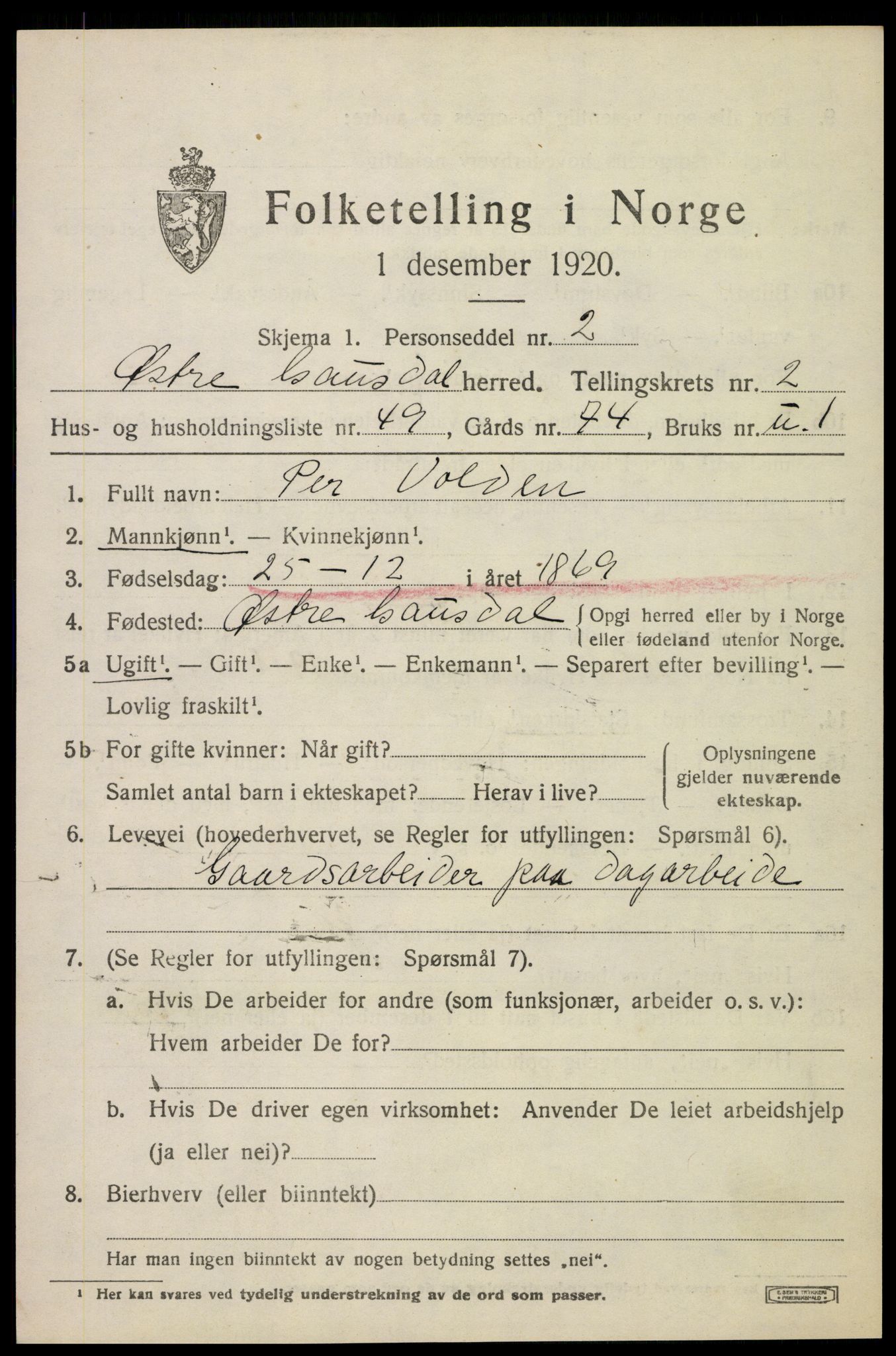 SAH, 1920 census for Østre Gausdal, 1920, p. 1902