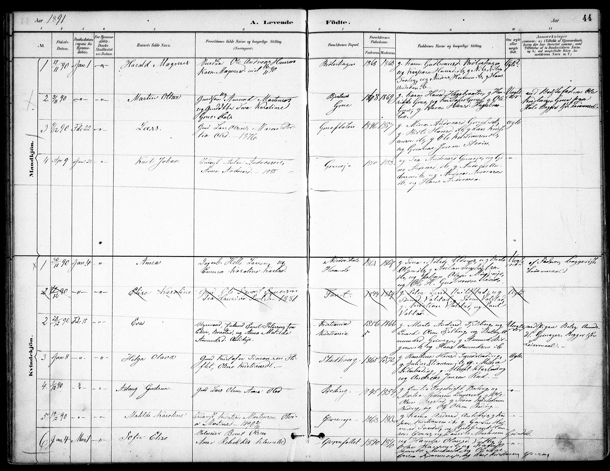 Nes prestekontor Kirkebøker, SAO/A-10410/F/Fc/L0002: Parish register (official) no. IIi 2, 1882-1916, p. 44