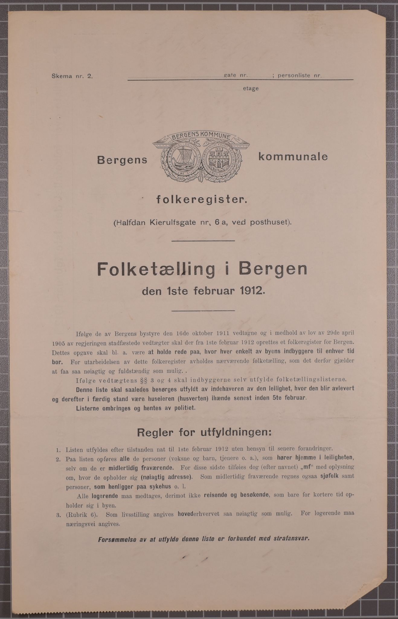 SAB, Municipal Census 1912 for Bergen, 1912, p. 3087