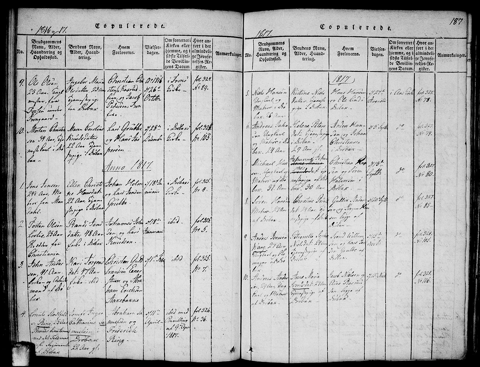Drøbak prestekontor Kirkebøker, SAO/A-10142a/F/Fa/L0001: Parish register (official) no. I 1, 1816-1842, p. 187