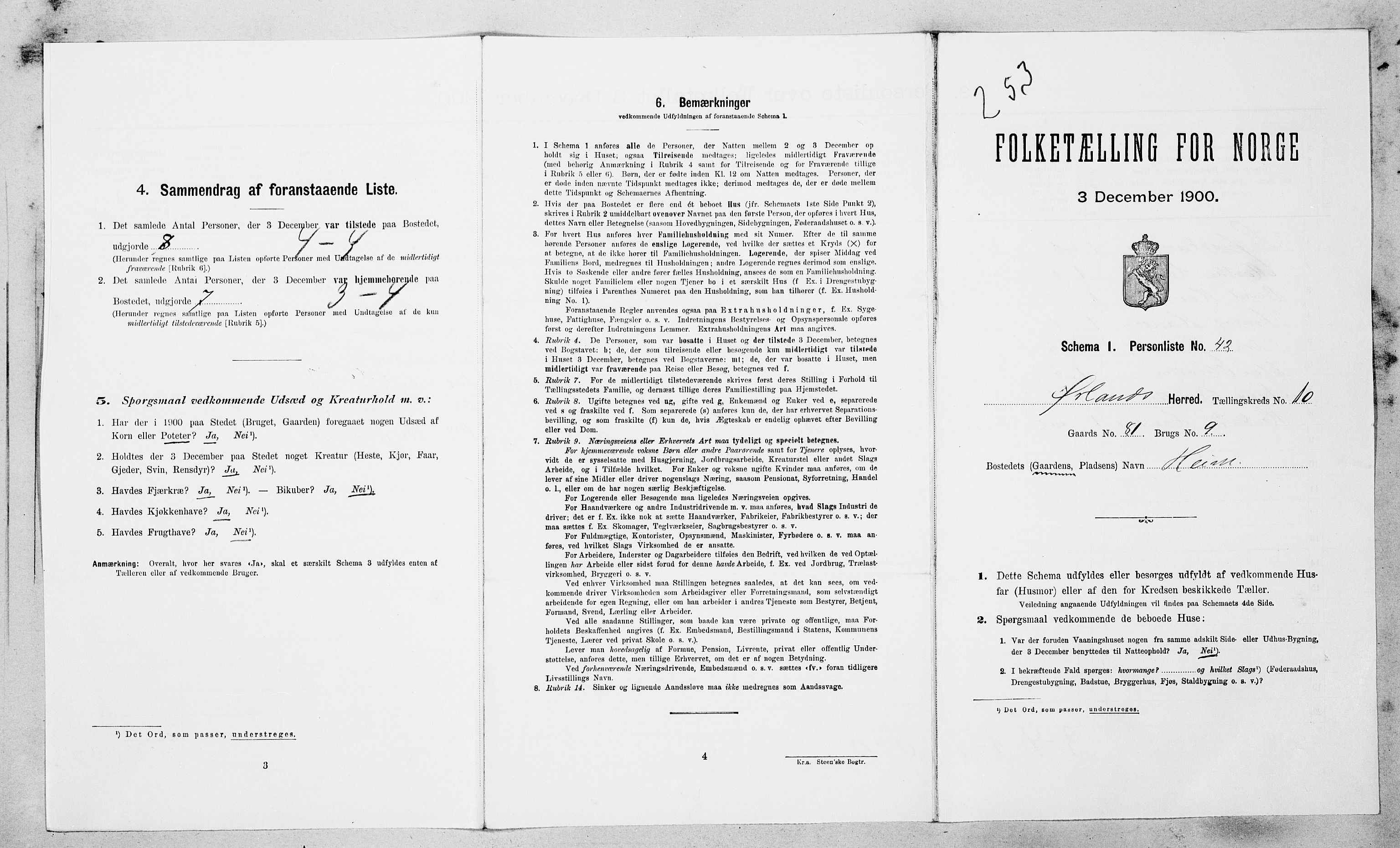 SAT, 1900 census for Ørland, 1900, p. 1109