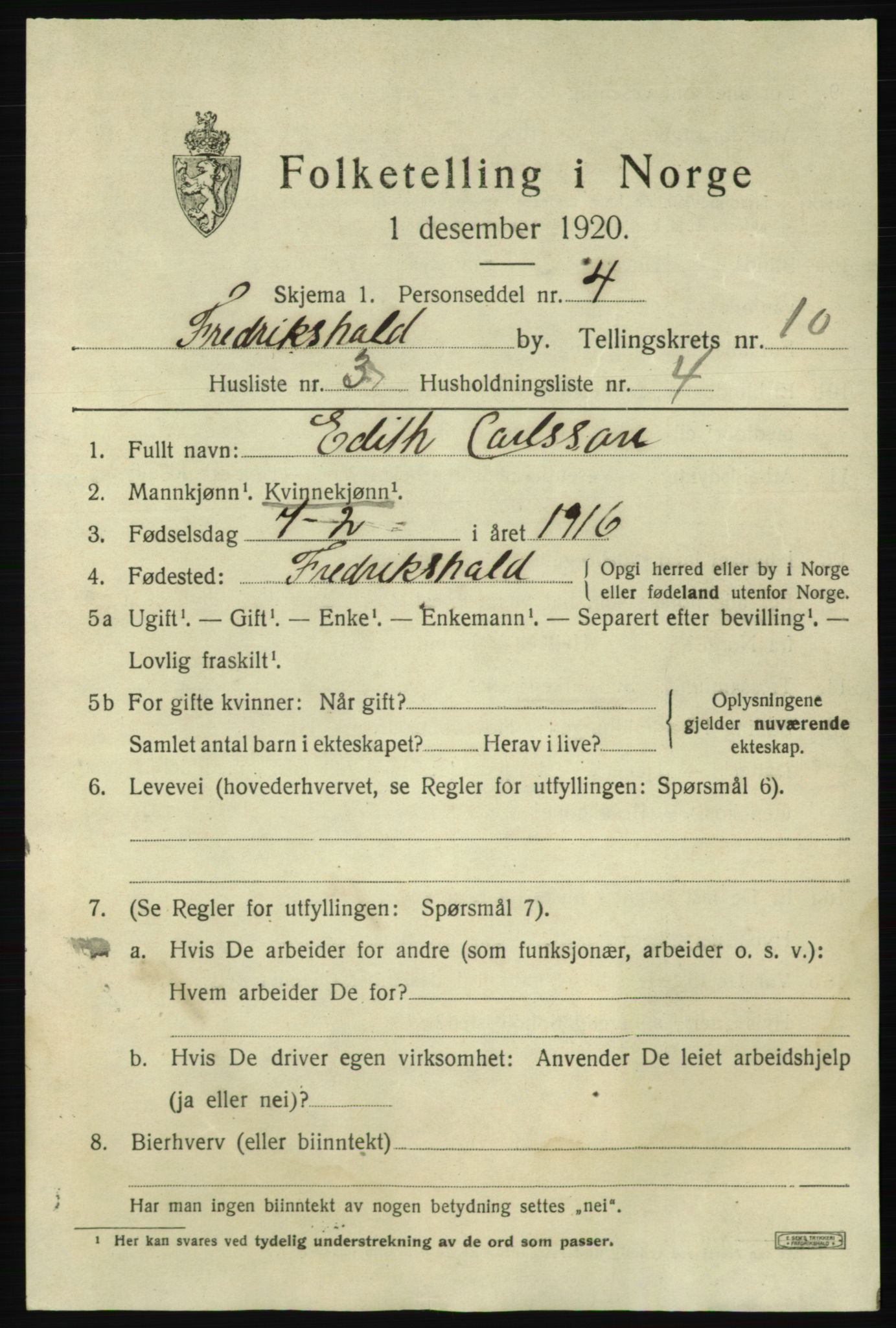 SAO, 1920 census for Fredrikshald, 1920, p. 17486