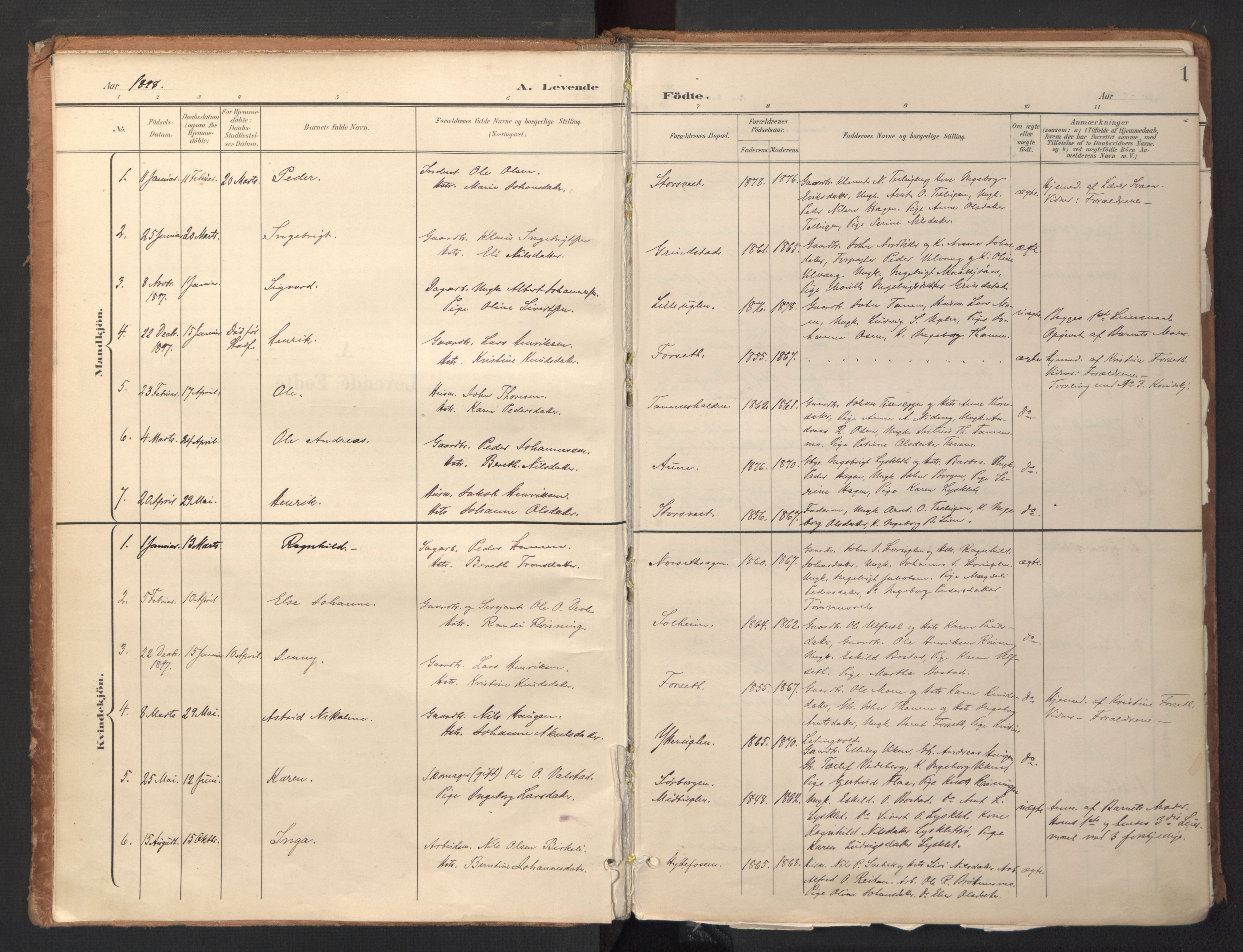 Ministerialprotokoller, klokkerbøker og fødselsregistre - Sør-Trøndelag, SAT/A-1456/618/L0448: Parish register (official) no. 618A11, 1898-1916, p. 1