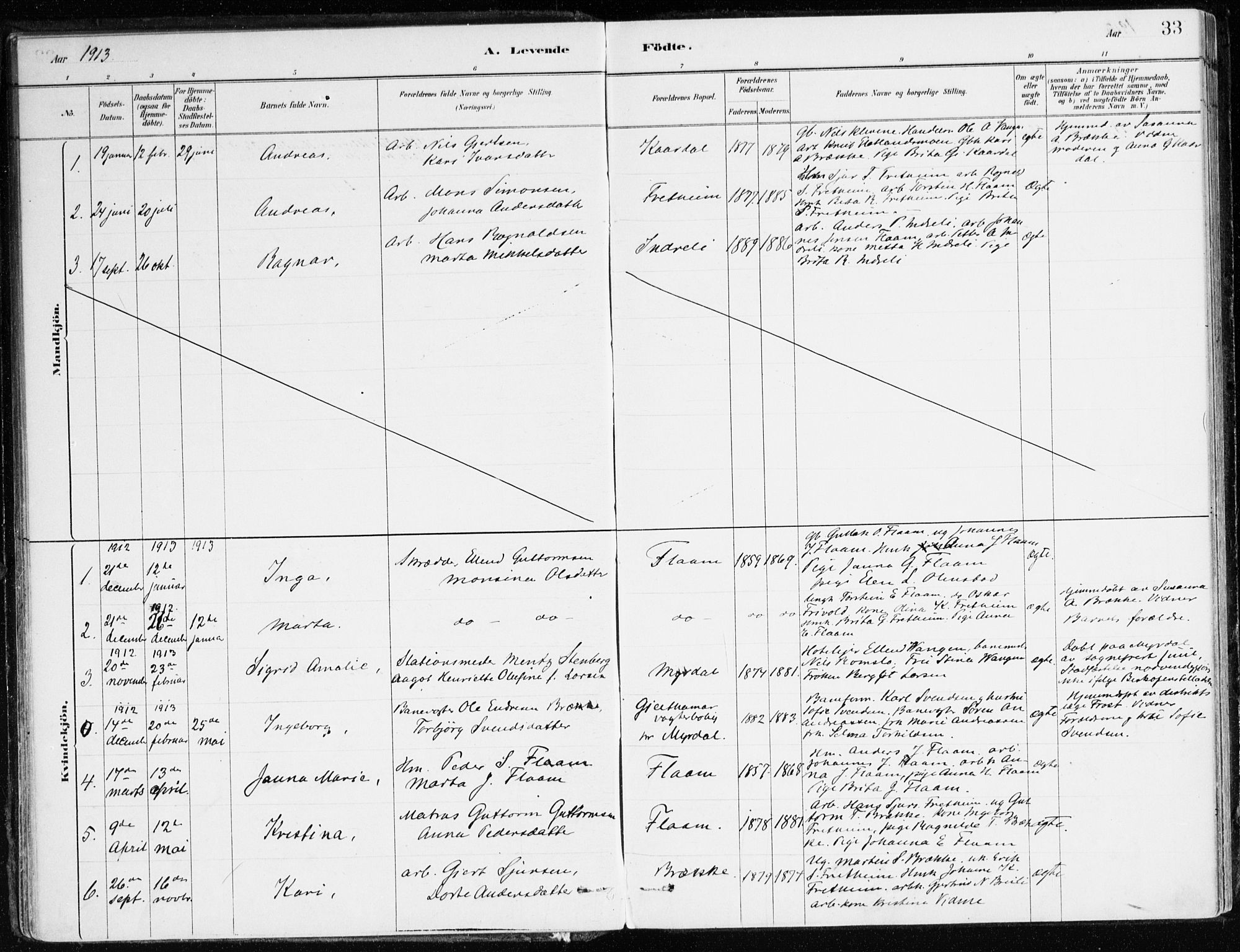Aurland sokneprestembete, SAB/A-99937/H/Ha/Hac/L0001: Parish register (official) no. C 1, 1880-1921, p. 33