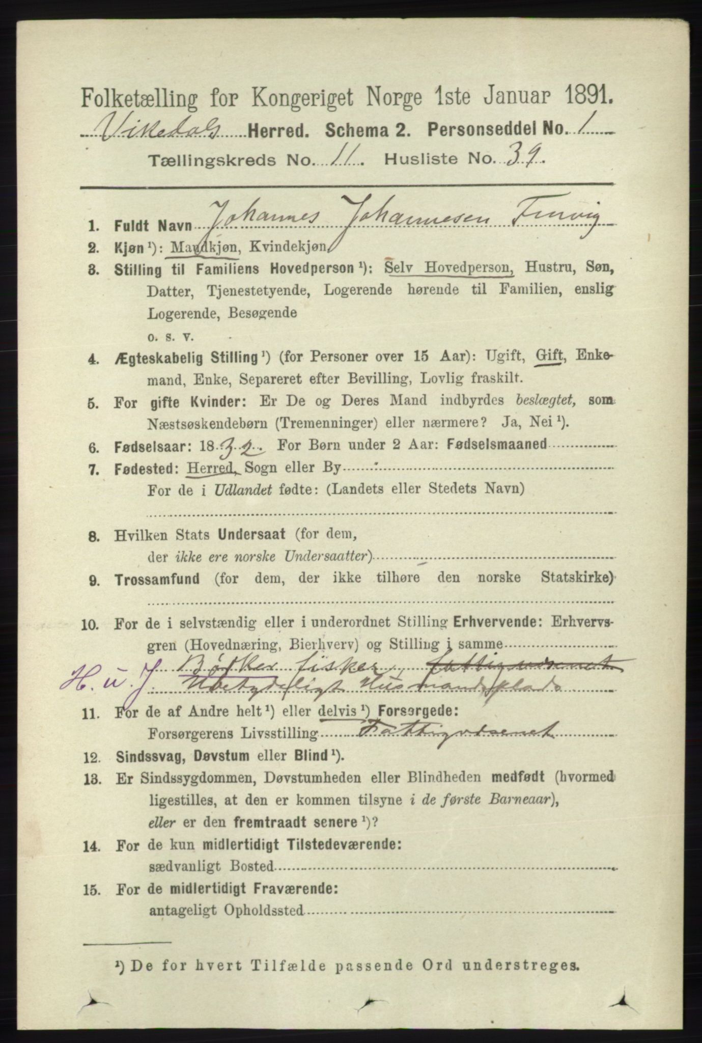 RA, 1891 census for 1157 Vikedal, 1891, p. 3081