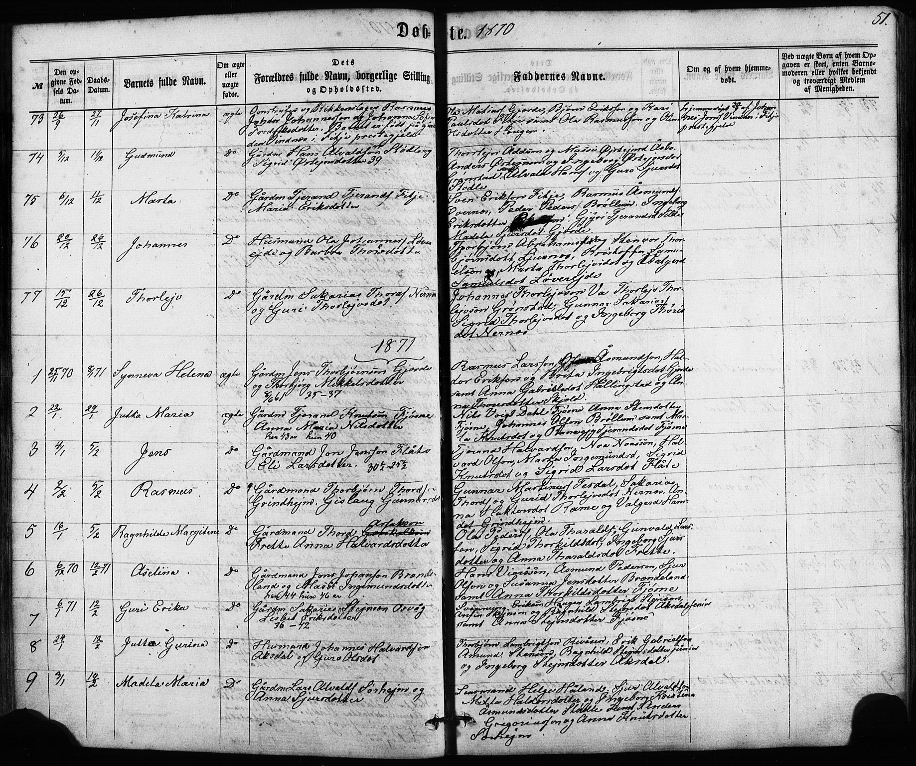 Etne sokneprestembete, AV/SAB-A-75001/H/Haa: Parish register (official) no. A 9, 1862-1878, p. 51