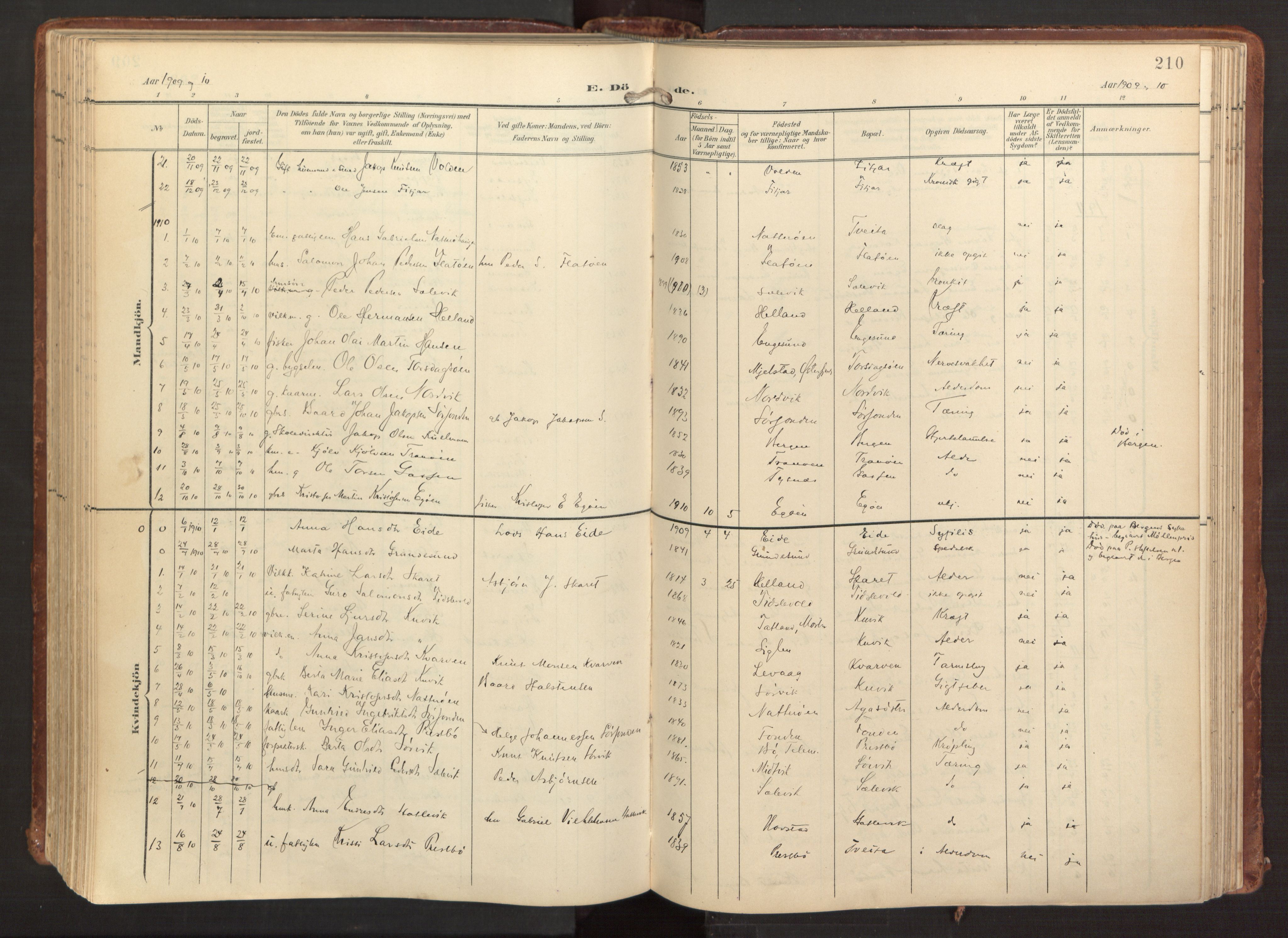 Fitjar sokneprestembete, SAB/A-99926: Parish register (official) no. A 3, 1900-1918, p. 210