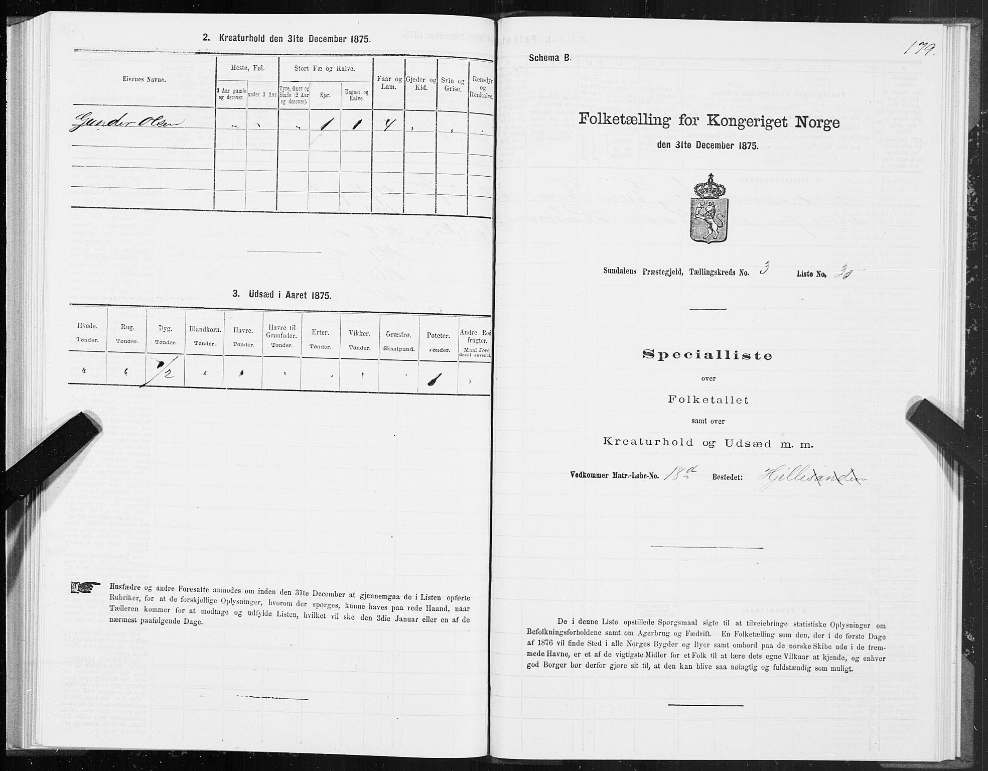 SAT, 1875 census for 1563P Sunndal, 1875, p. 1179