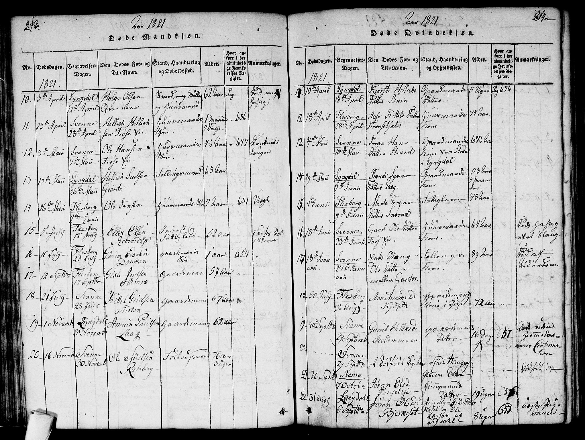 Flesberg kirkebøker, AV/SAKO-A-18/G/Ga/L0001: Parish register (copy) no. I 1, 1816-1834, p. 213-214